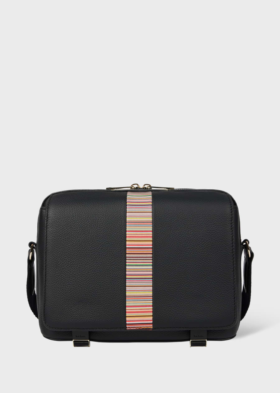 Paul Smith メッセンジャーバッグ Black Straw-Grain Embossed Leather Messenger Bag