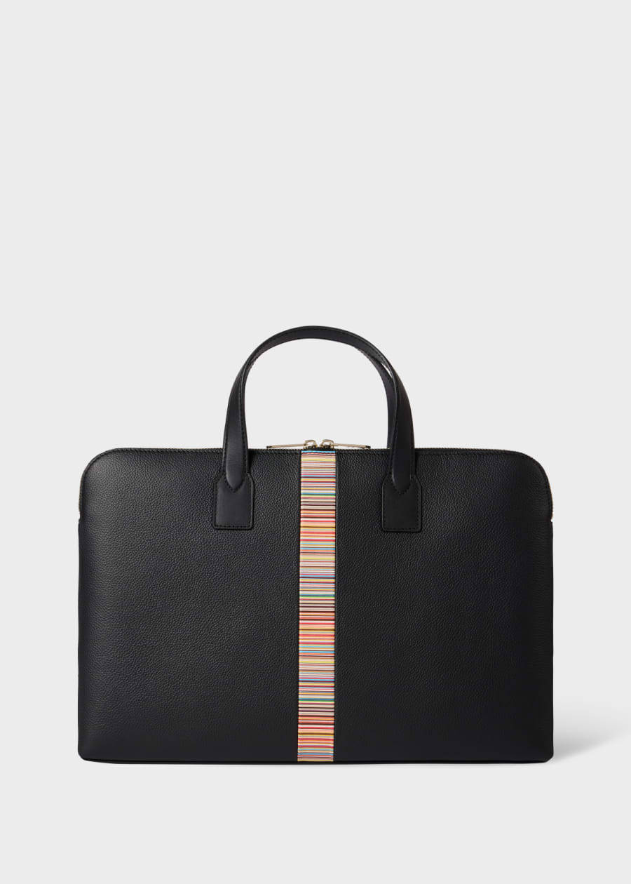 Black Straw-Grain Embossed Leather Folio