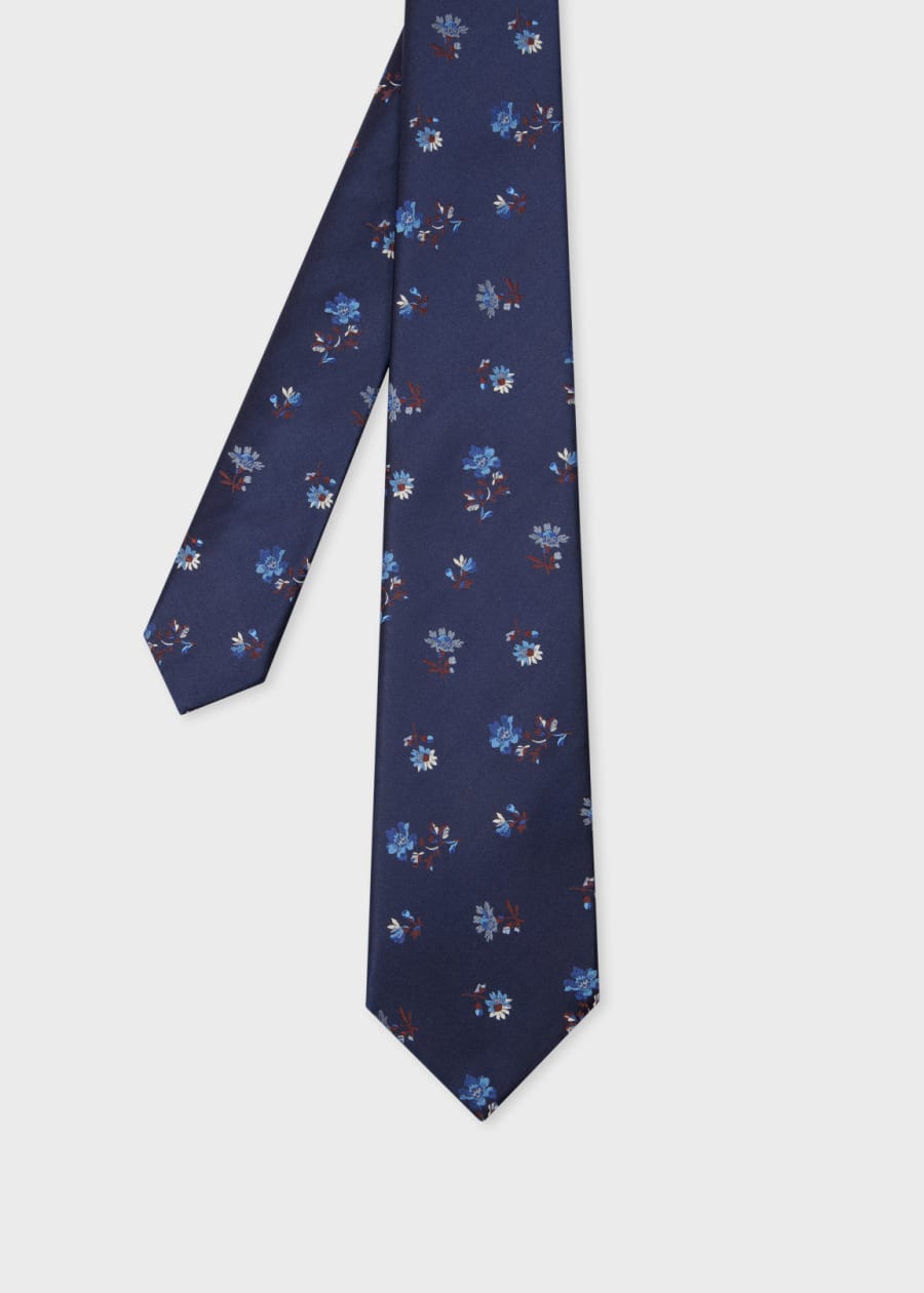 Navy Embroidered 'Signature Stripe' Silk Tie