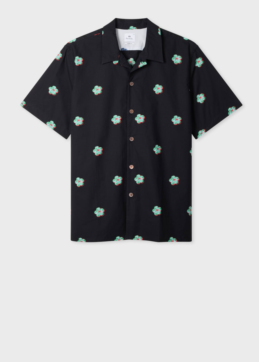 Men's Navy 'Perforated Floral' Cotton Shirt
