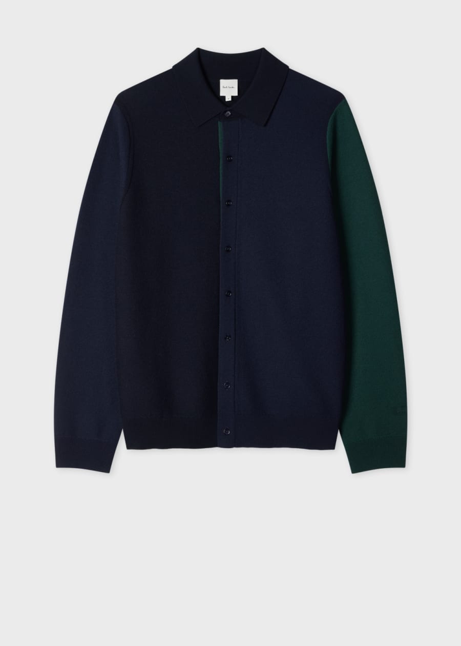 Navy Washable Merino Wool 'Signature Stripe' Zip Cardigan