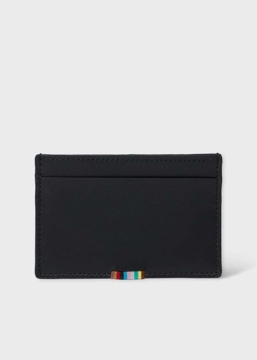 Black Leather 'Signature Stripe Block' Credit Card Holder