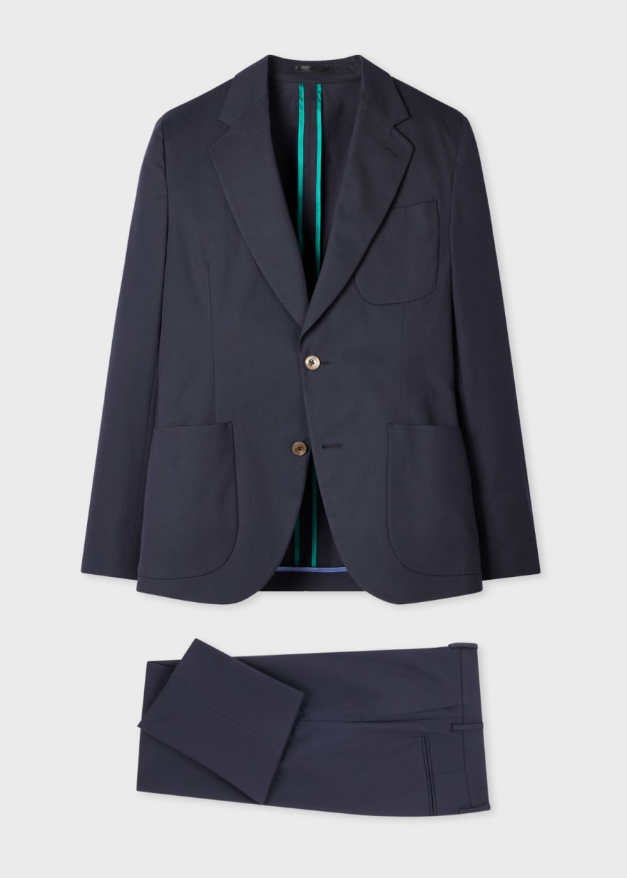 Men's Tailored-Fit Navy Wool Twill Two-Button Suit