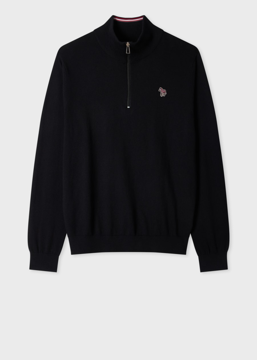 Men's Dark Charcoal Cotton & Wool Blend Half-Zip Sweater