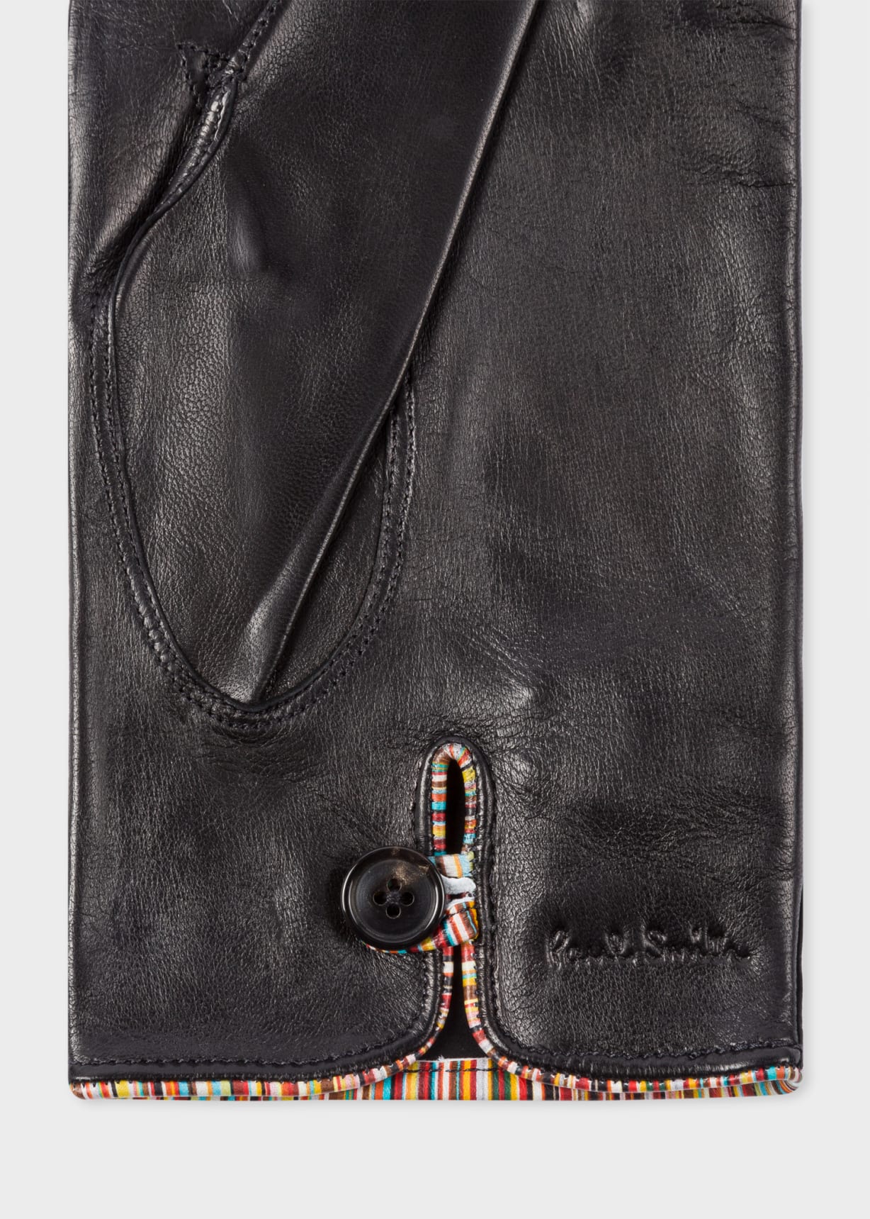 Men's Black Leather Gloves With 'Signature Stripe' Piping