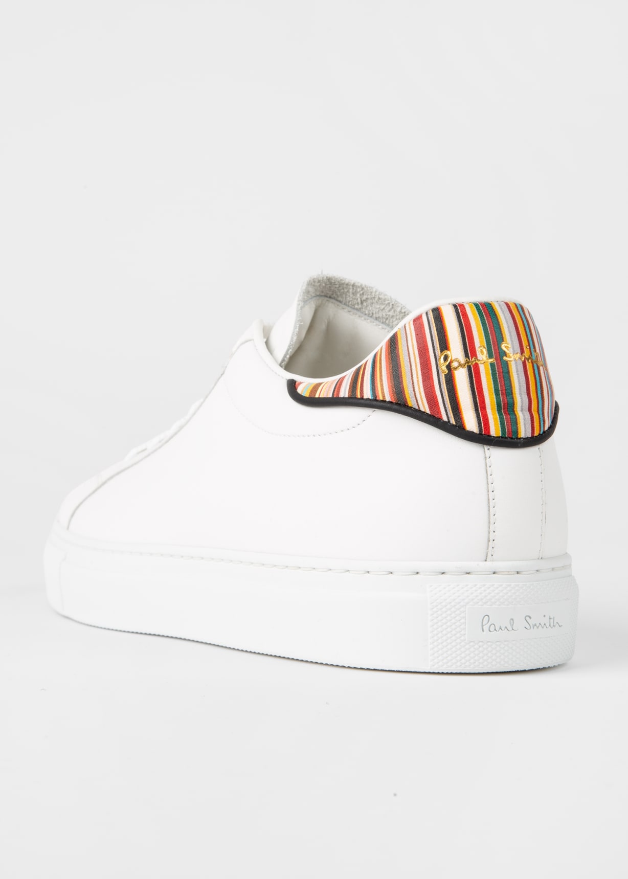 White Leather 'Beck' Trainers With 'Signature Stripe' Heel Panels