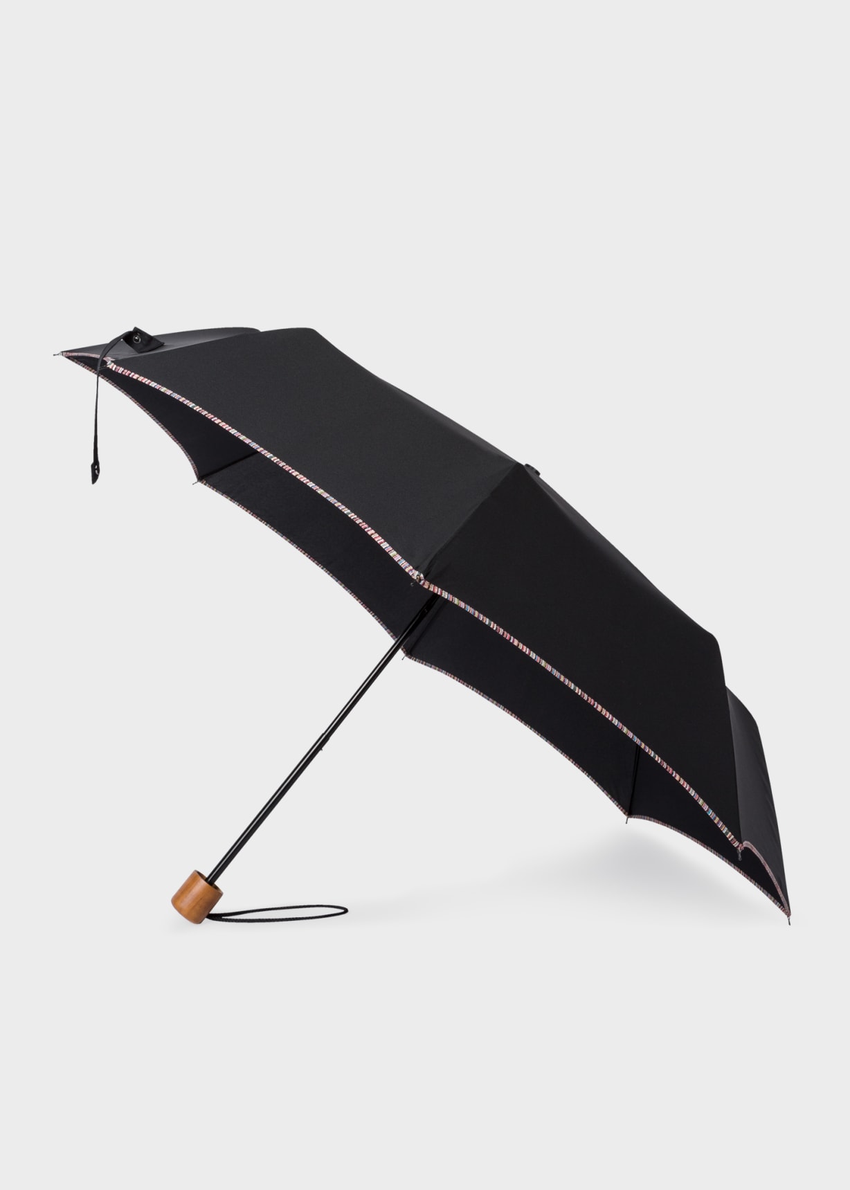 新品 ポールスミス PAUL SMITH 傘 UMBRELLA CROOK M TRIM ブラック Black Telescopic Umbrella With 'Signature Stripe' Trims