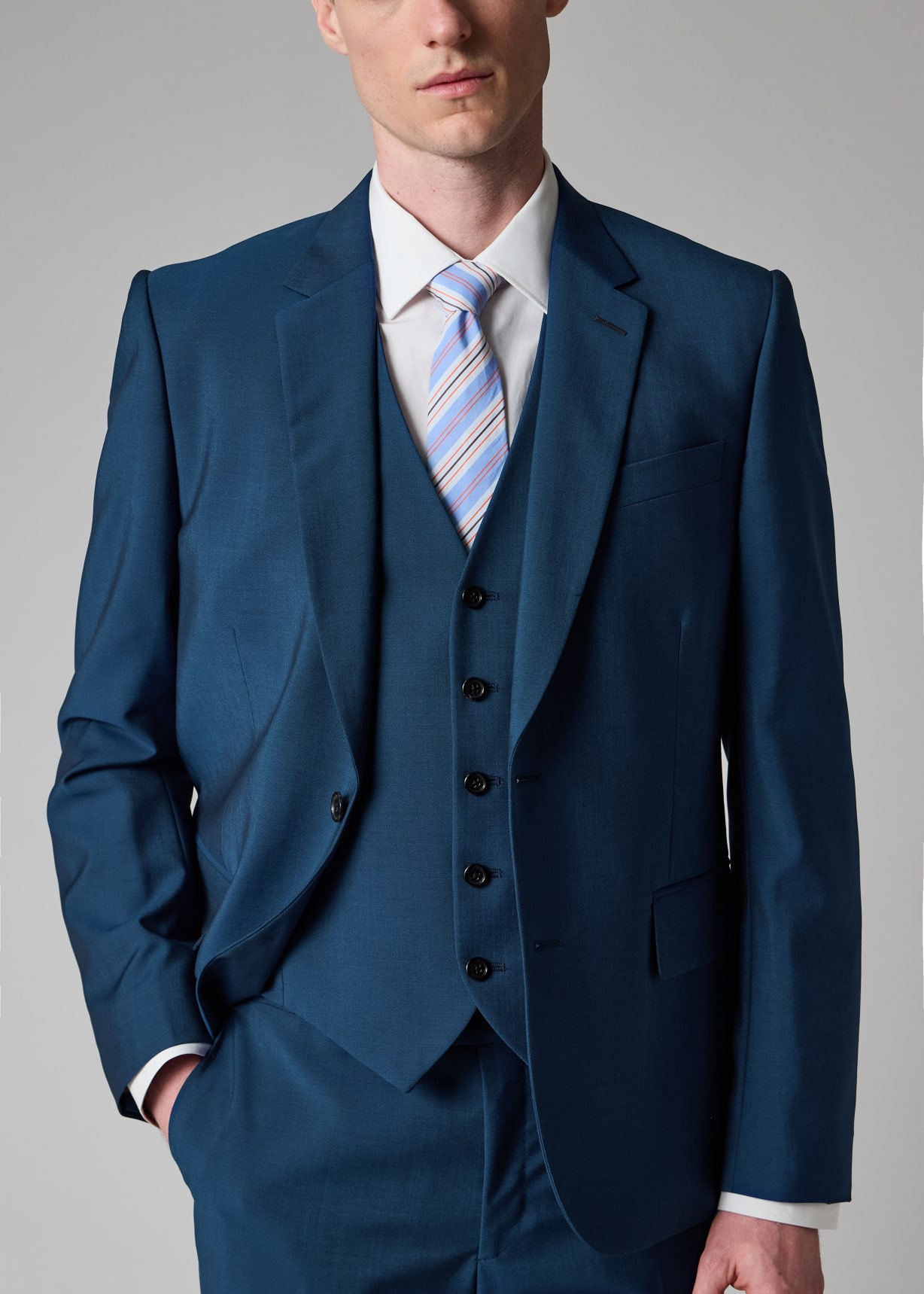 The Soho - Men's Tailored-Fit Indigo Wool-Mohair Three-Piece Suit