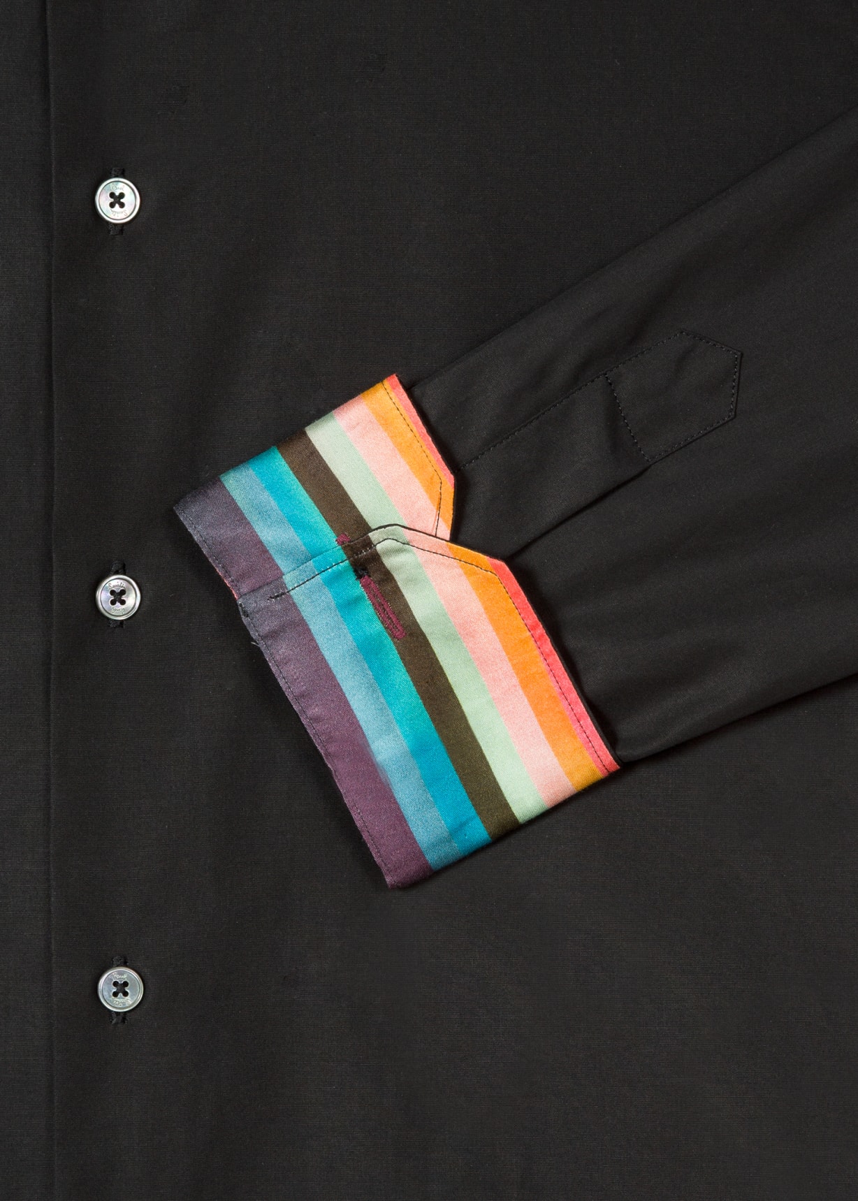 Tailored-Fit Black Cotton 'Artist Stripe' Cuff Shirt