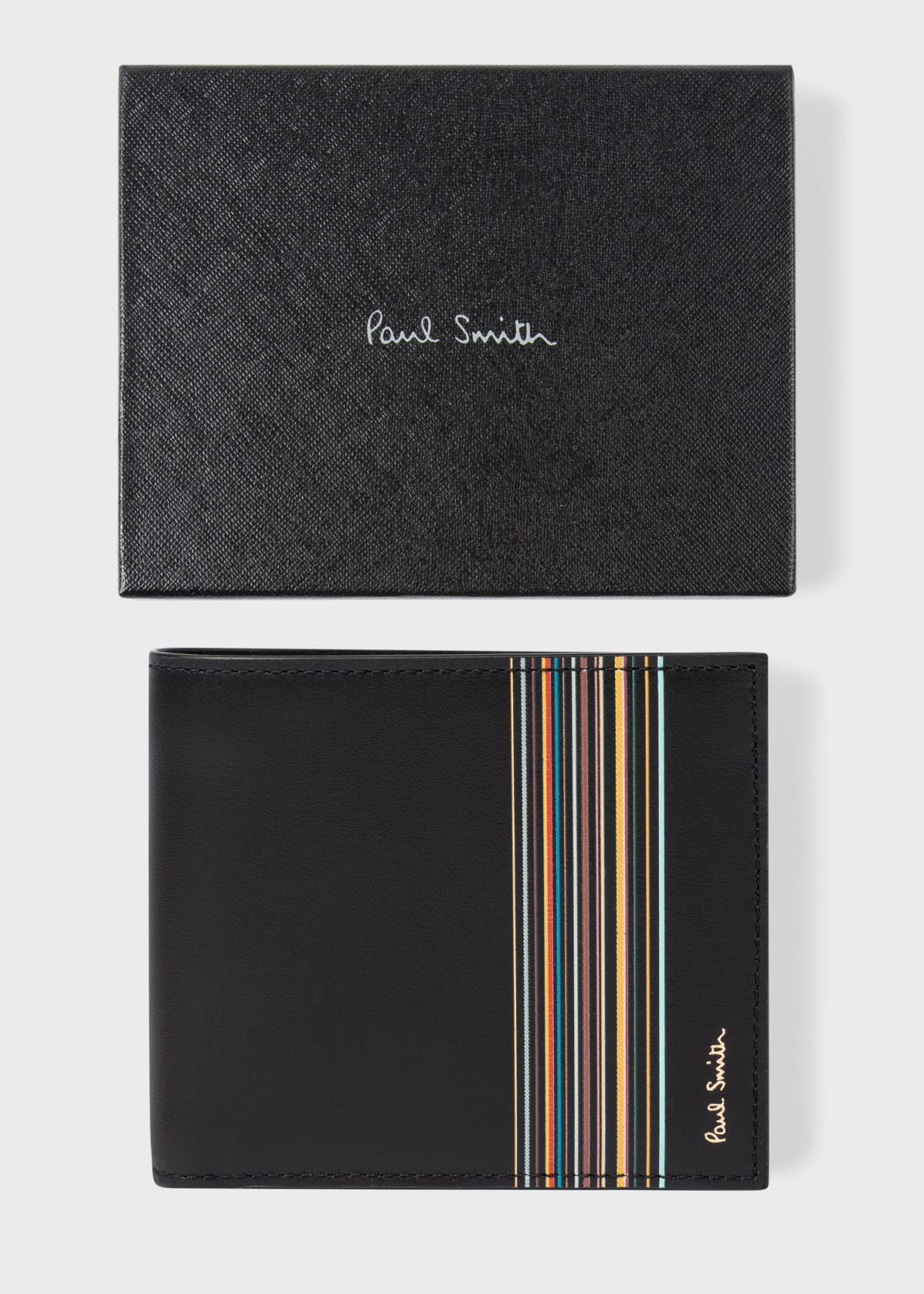 Paul Smith BLACKウール100% 牛革留め サイズ42 Men's Black 'Signature Stripe Block' Billfold Wallet