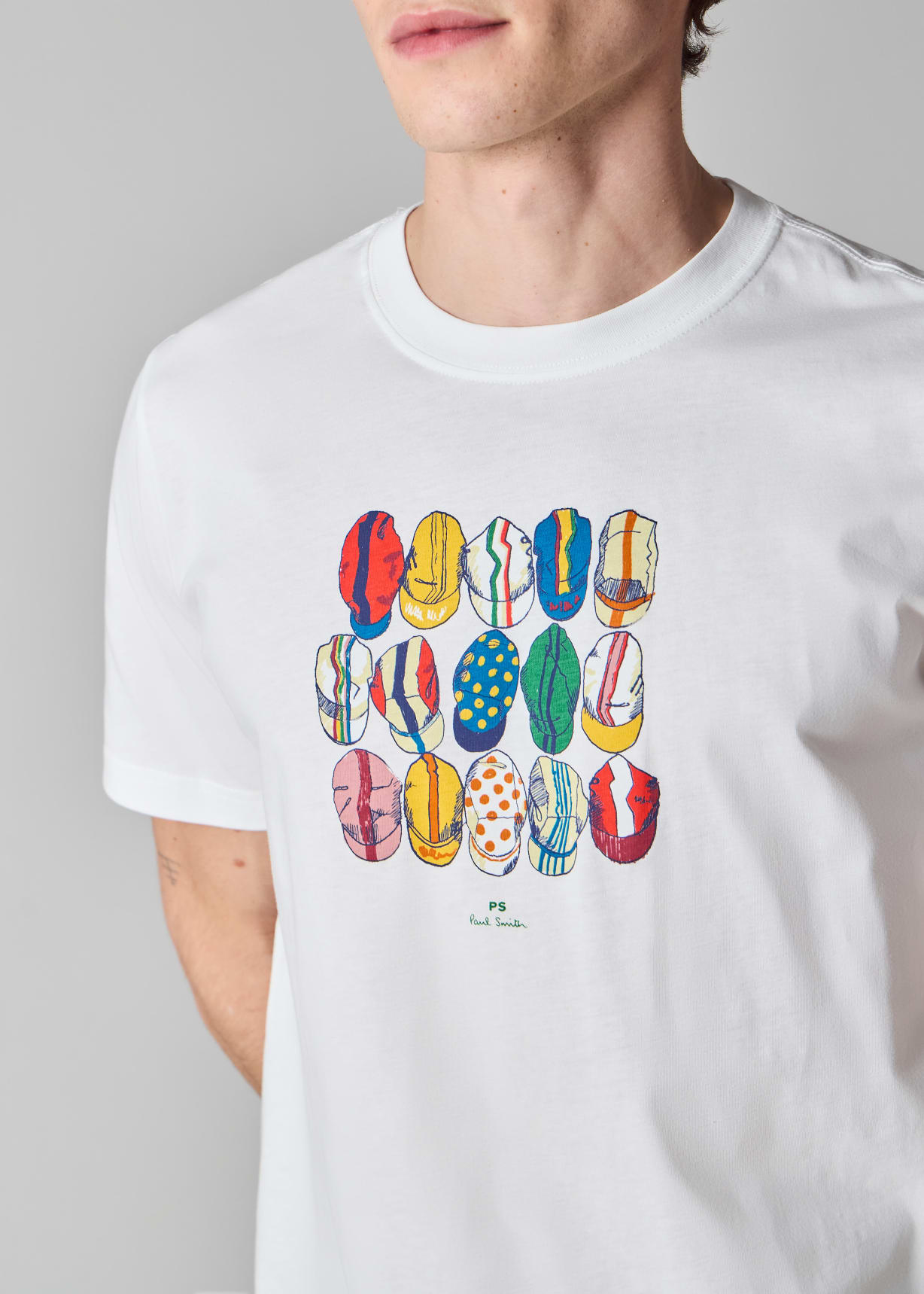 Men's White 'Cycling Caps' Print Cotton T-Shirt