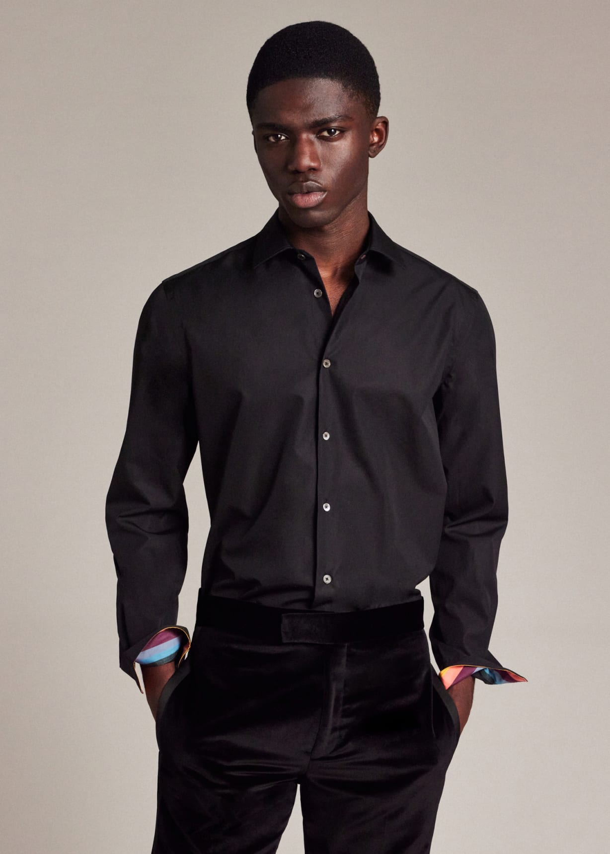 Tailored-Fit Black Cotton 'Artist Stripe' Cuff Shirt