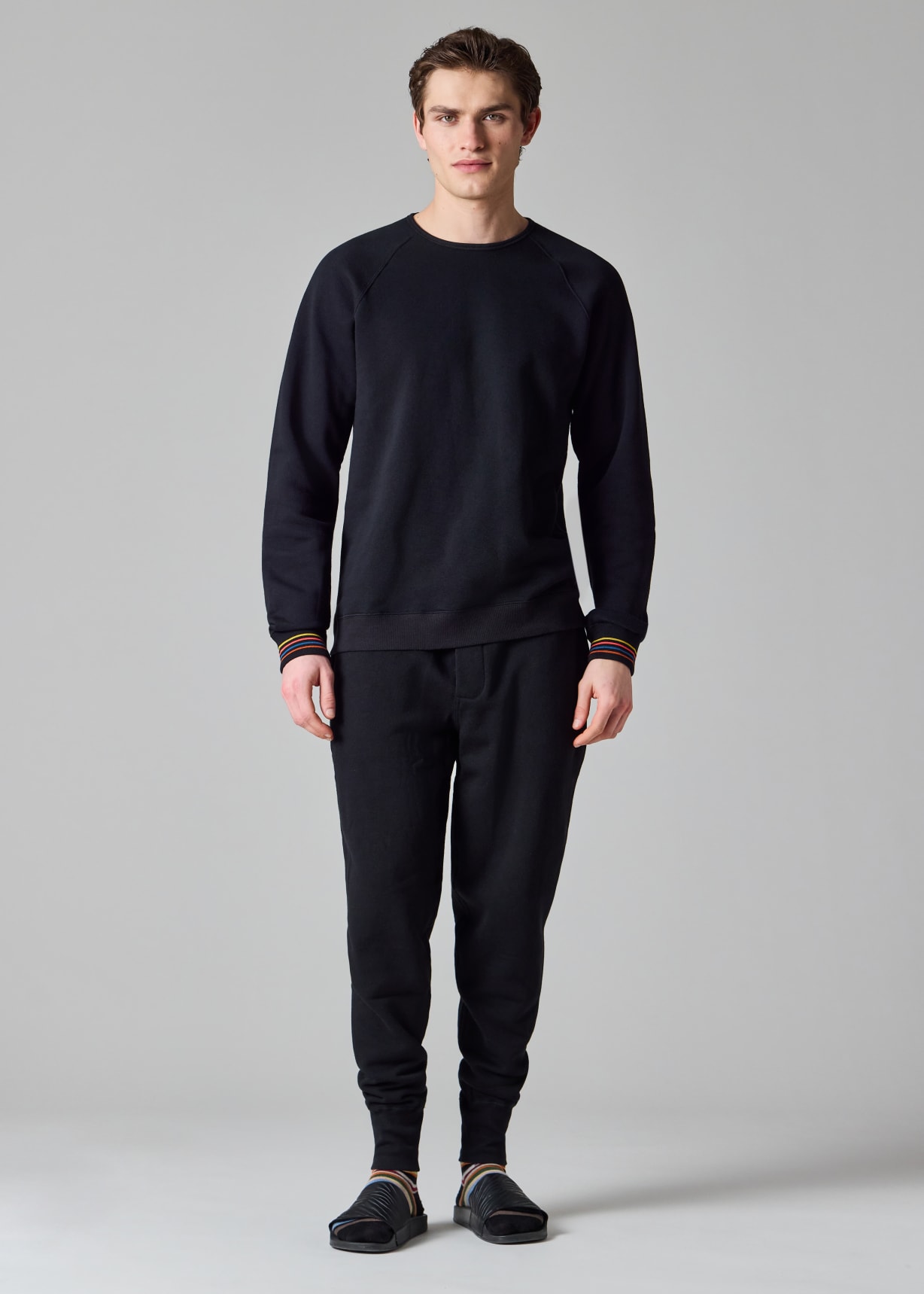 Black Cotton 'Artist Stripe' Lounge Pants