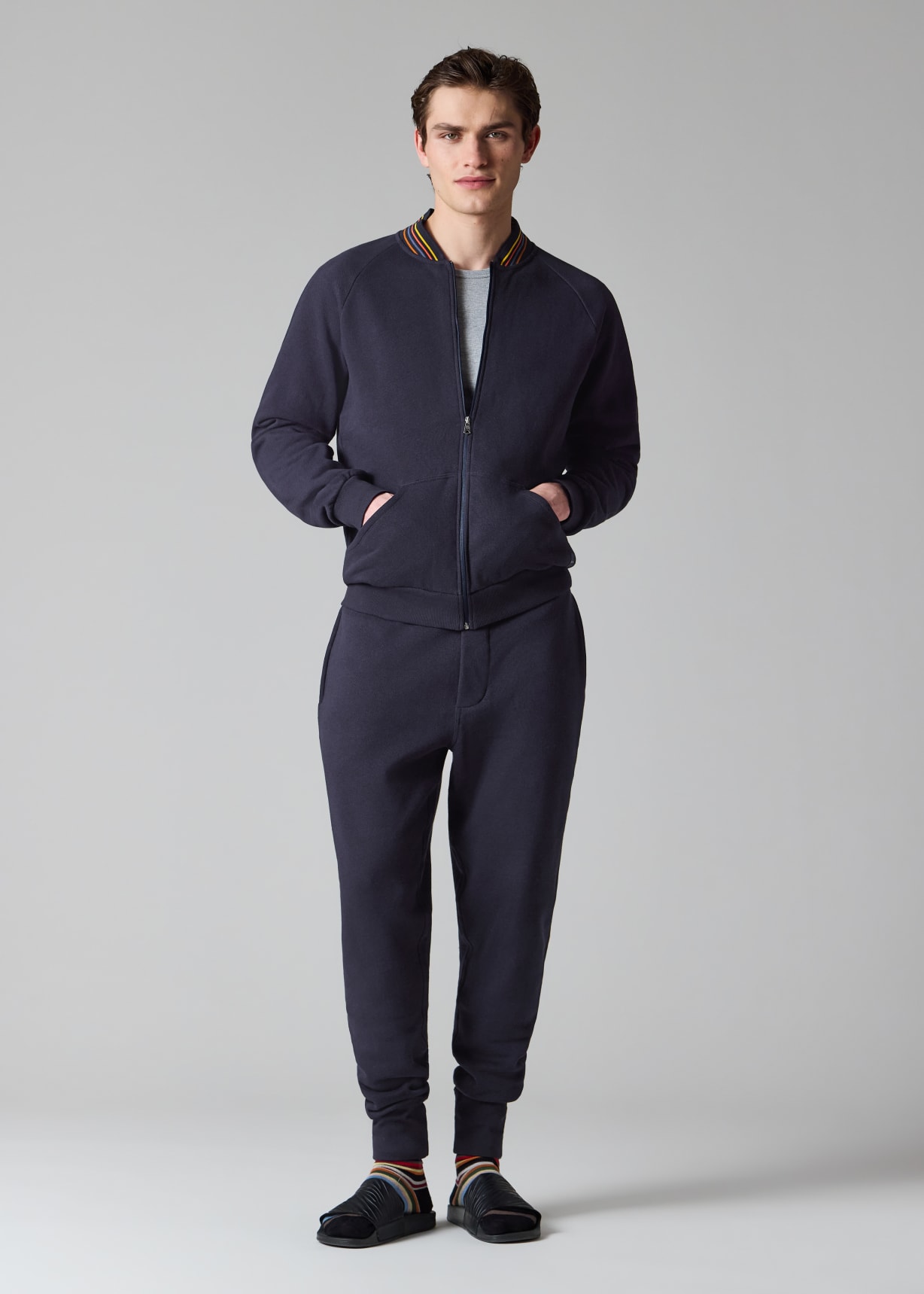 Paul Smith ショーライン セットアップ Men's Navy Cotton 'Artist Stripe' Zip Lounge Top