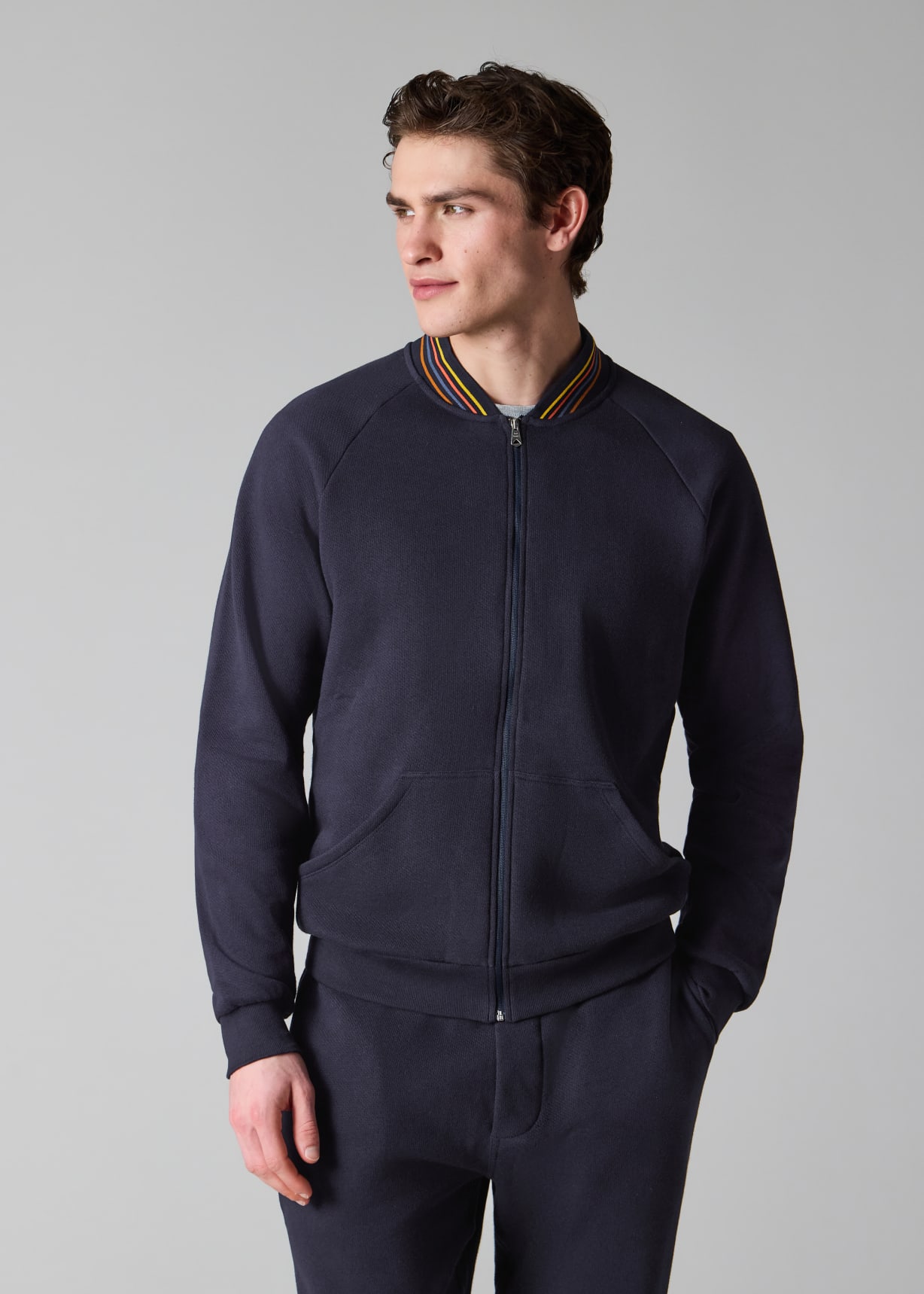 Men's Navy Cotton 'Artist Stripe' Zip Lounge Top