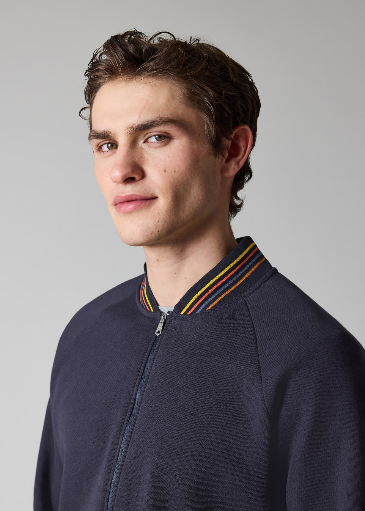 Men's Navy Cotton 'Artist Stripe' Zip Lounge Top
