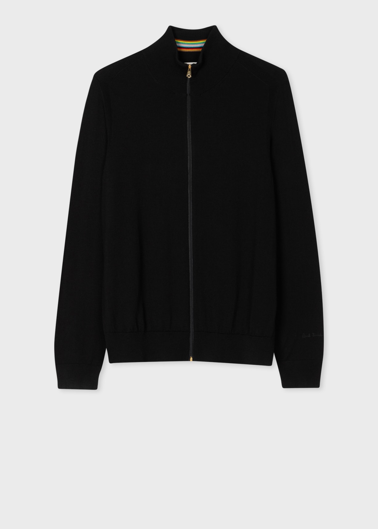 Men's Black Merino Wool Full Zip Cardigan