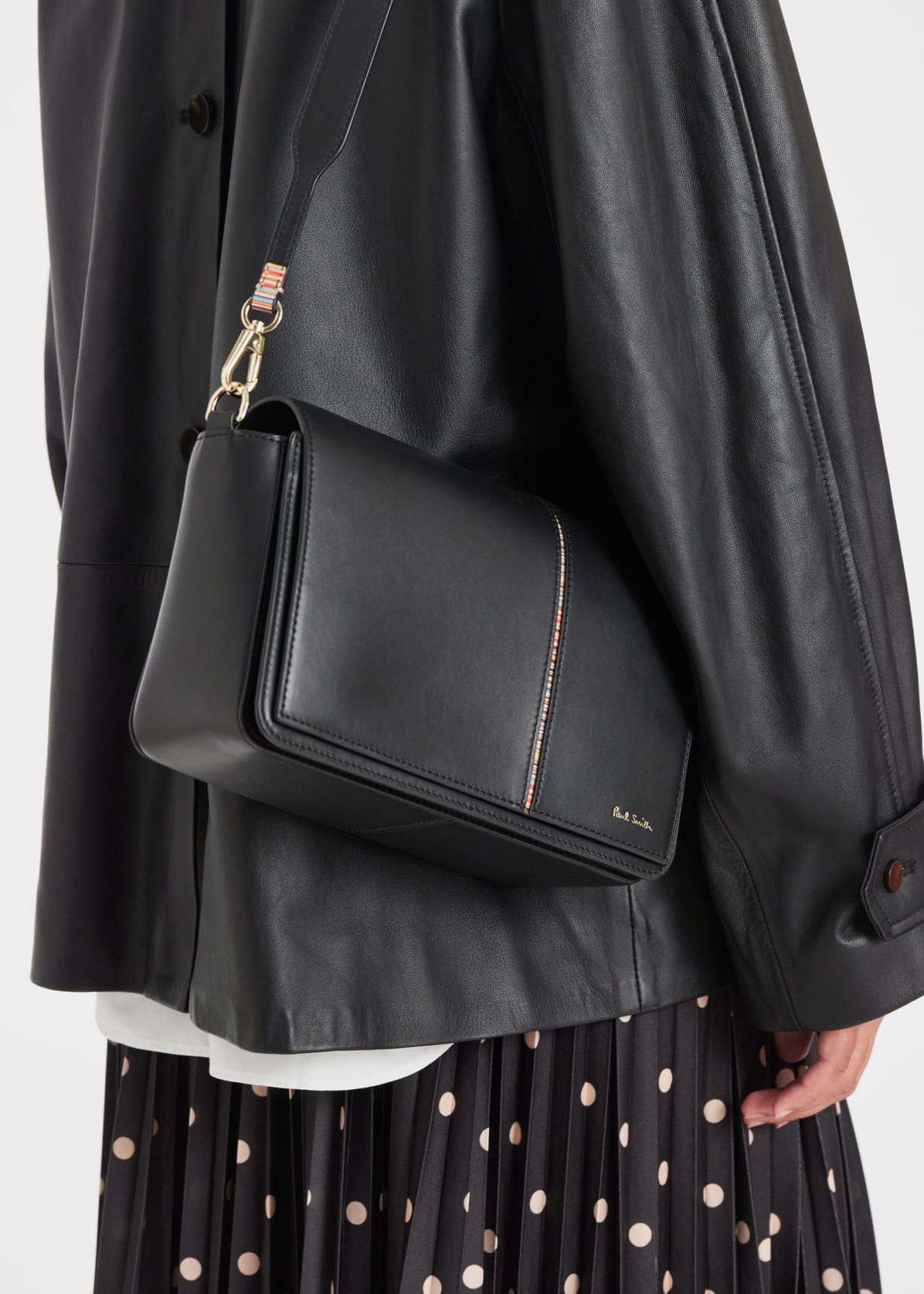 Women's Black Leather 'Signature Stripe' Cross-Body Bag