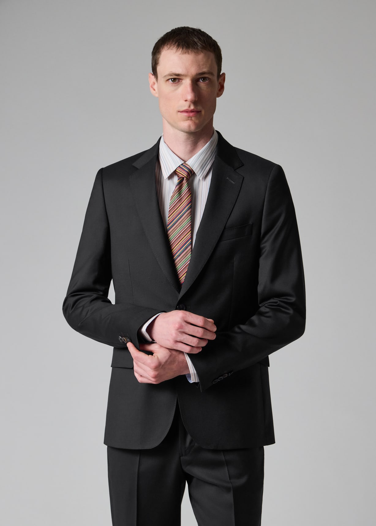 Men's Tailored-Fit Black Wool Twill Two-Button Suit