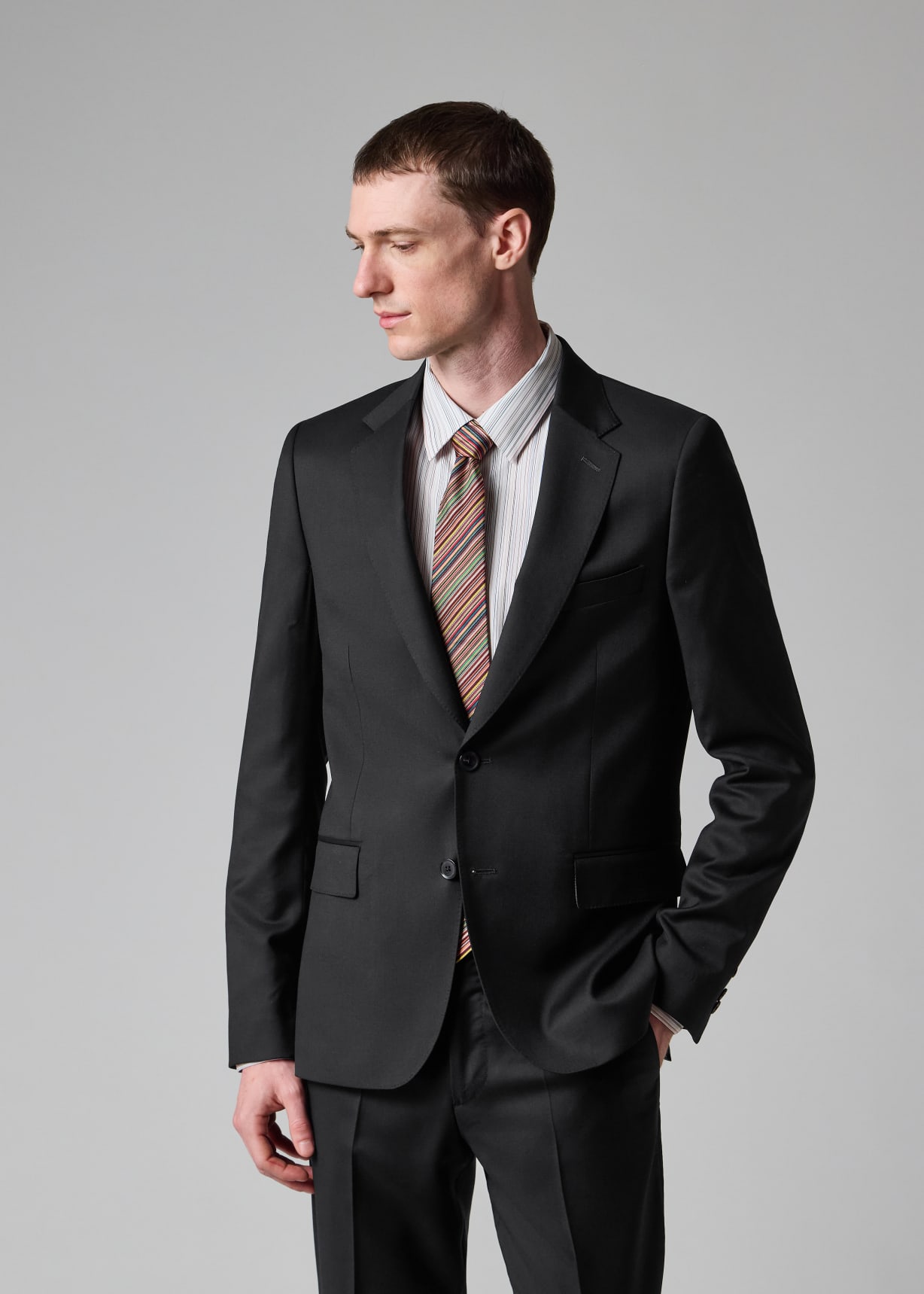 Men's Tailored-Fit Black Wool Twill Two-Button Suit