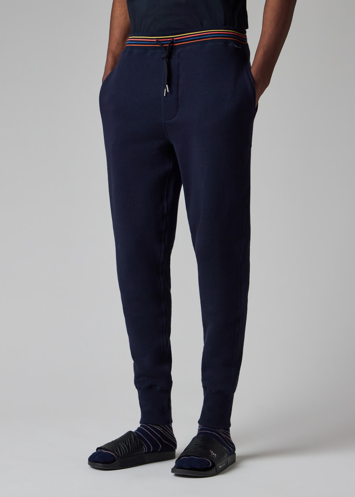 即発送可 Paul Smith 麻 Pants Stripe M Navy Cotton 'Artist Stripe' Lounge Pants