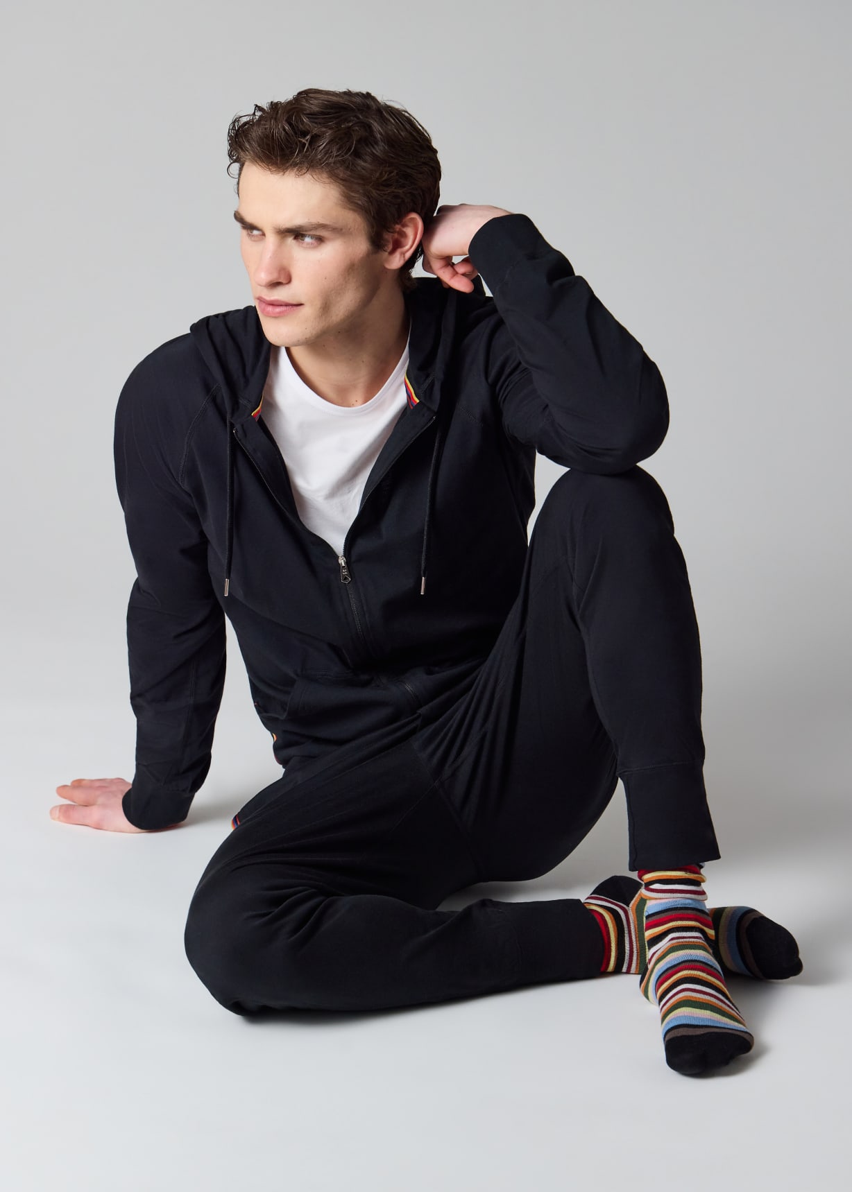 Men's Black Cotton Jersey Zip Lounge Hoodie