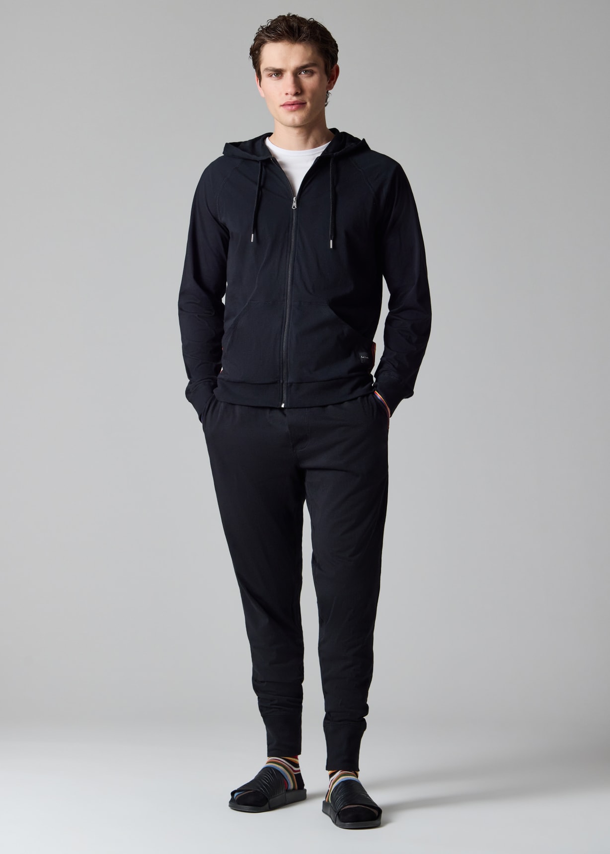 Men's Black Cotton Jersey Zip Lounge Hoodie