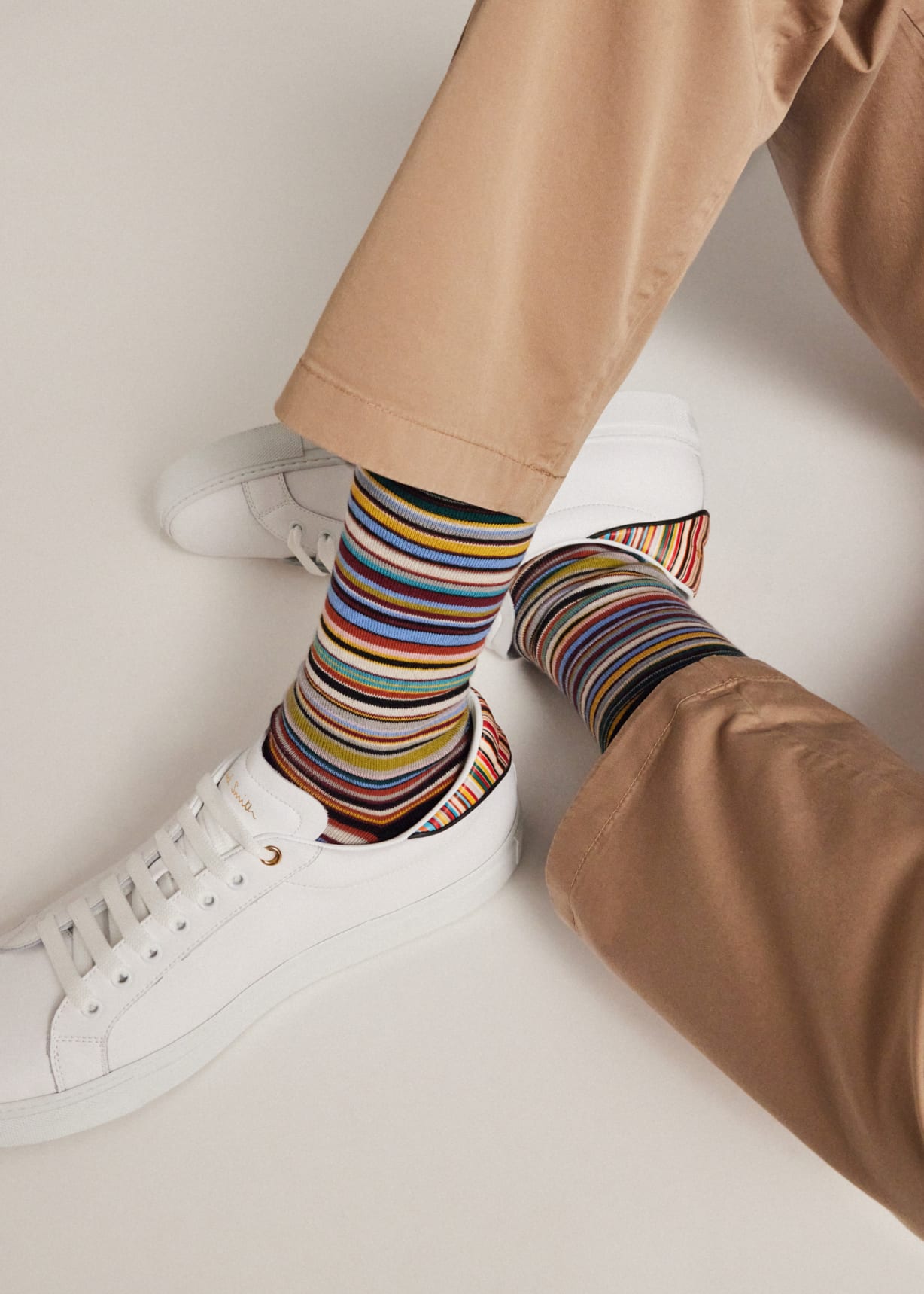 White Leather 'Beck' Sneakers With 'Signature Stripe' Heel Panels