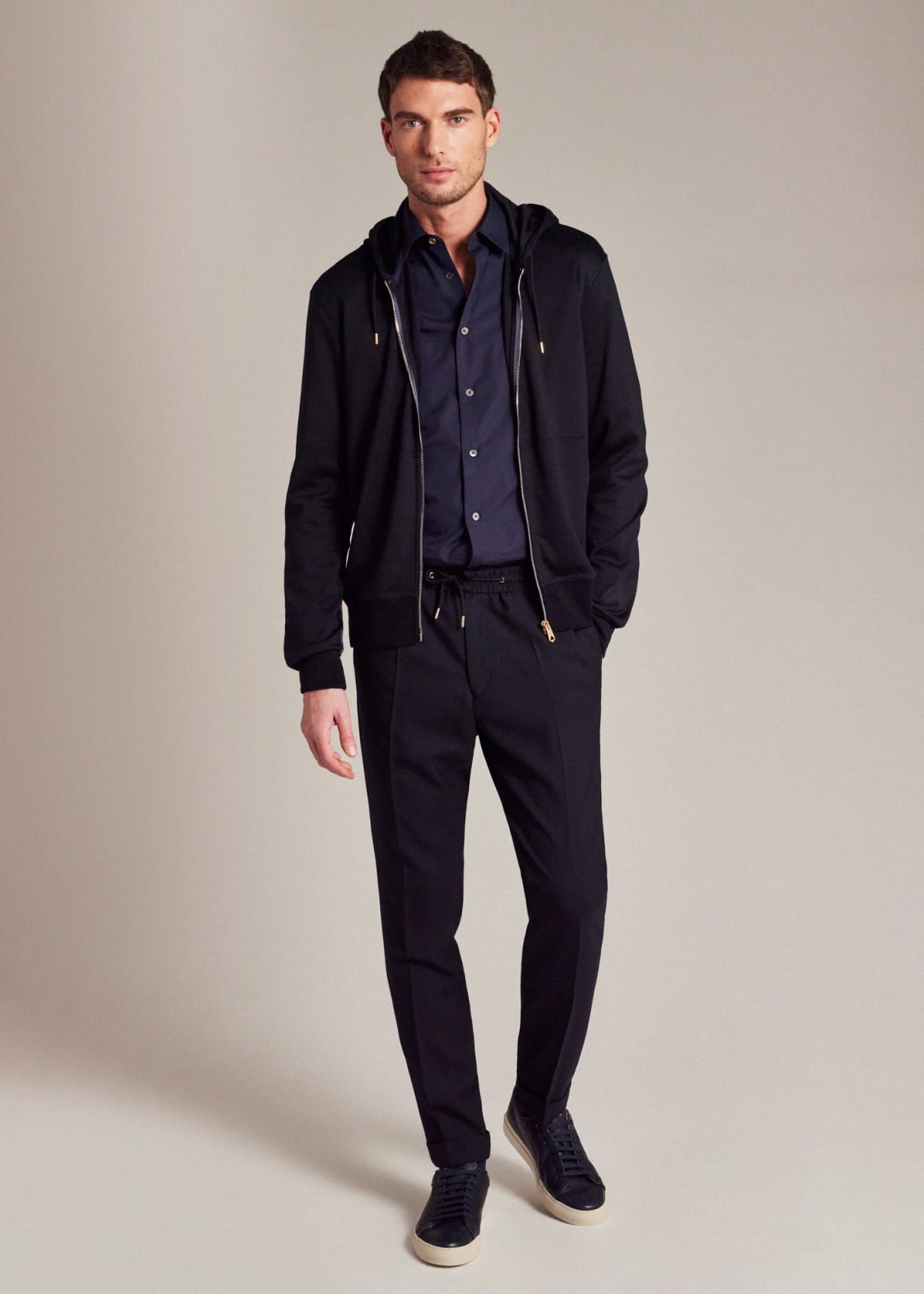 Men's Navy Zip-Front Washable Wool 'Signature Stripe' Hoodie