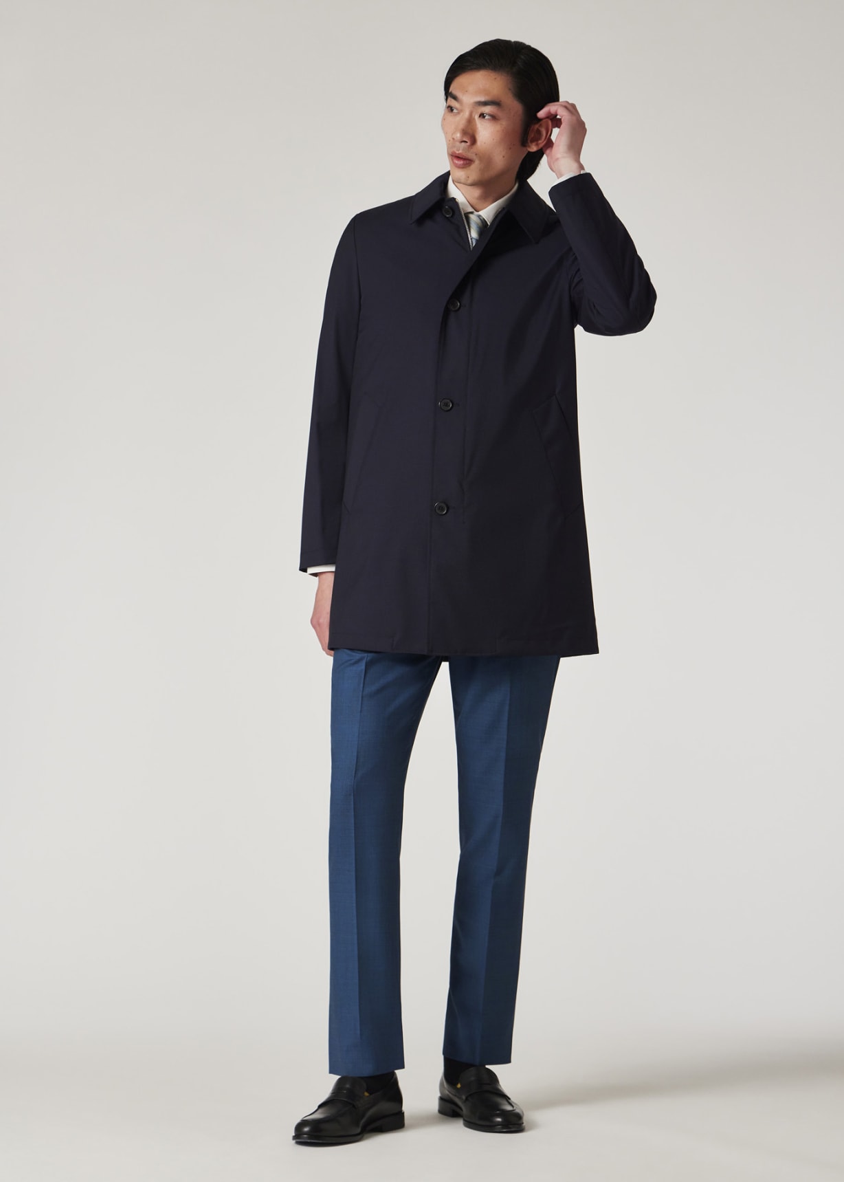 【Paul Smith】MELTON STAND COLLAR COAT Navy 'Storm System' Wool Mac With Detachable Gilet