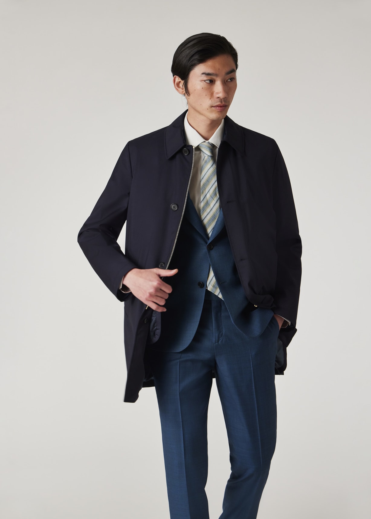【Paul Smith】MELTON STAND COLLAR COAT Navy 'Storm System' Wool Mac With Detachable Gilet