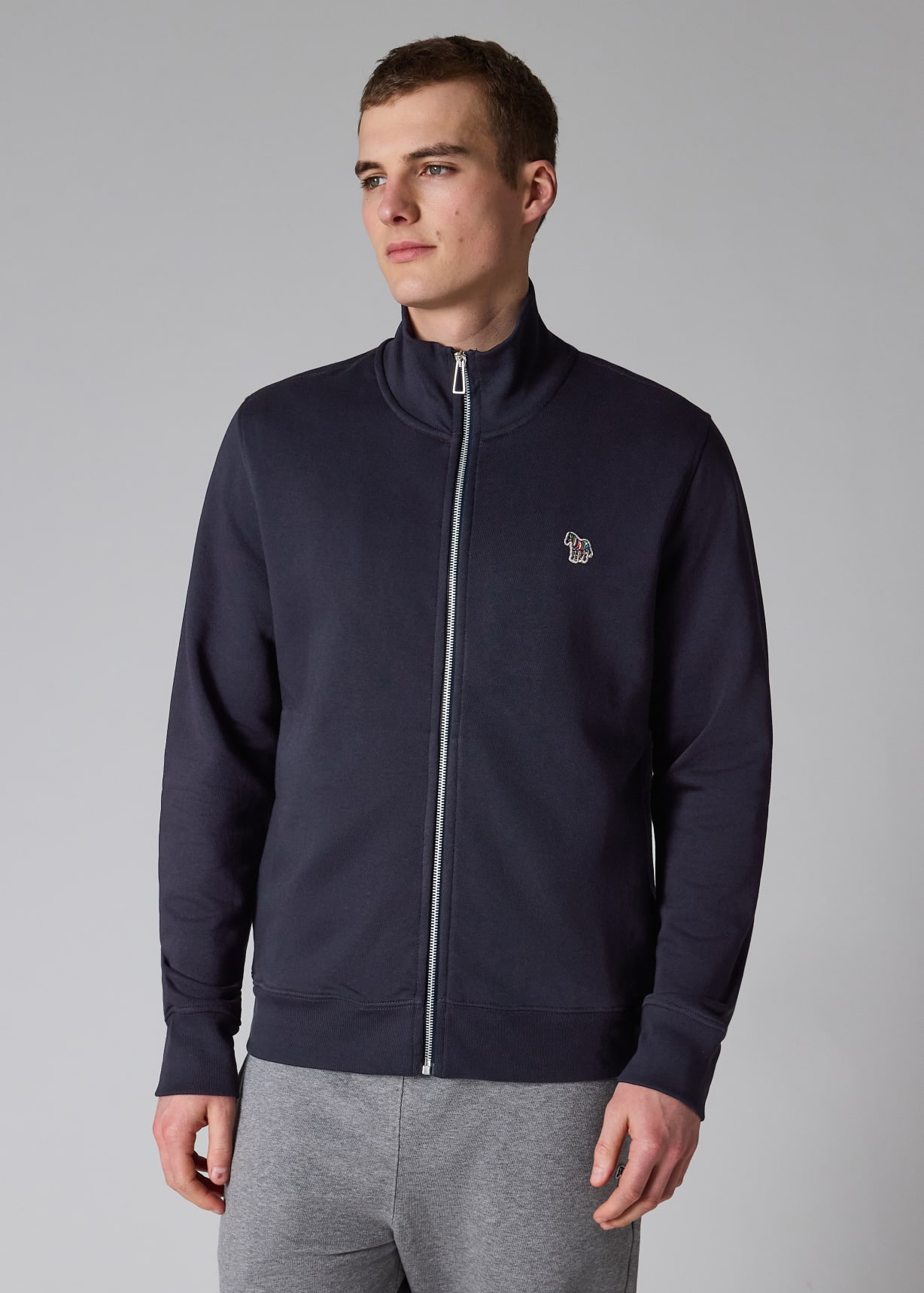 Men's Navy Cotton Zebra Logo Zip Sweatshirt