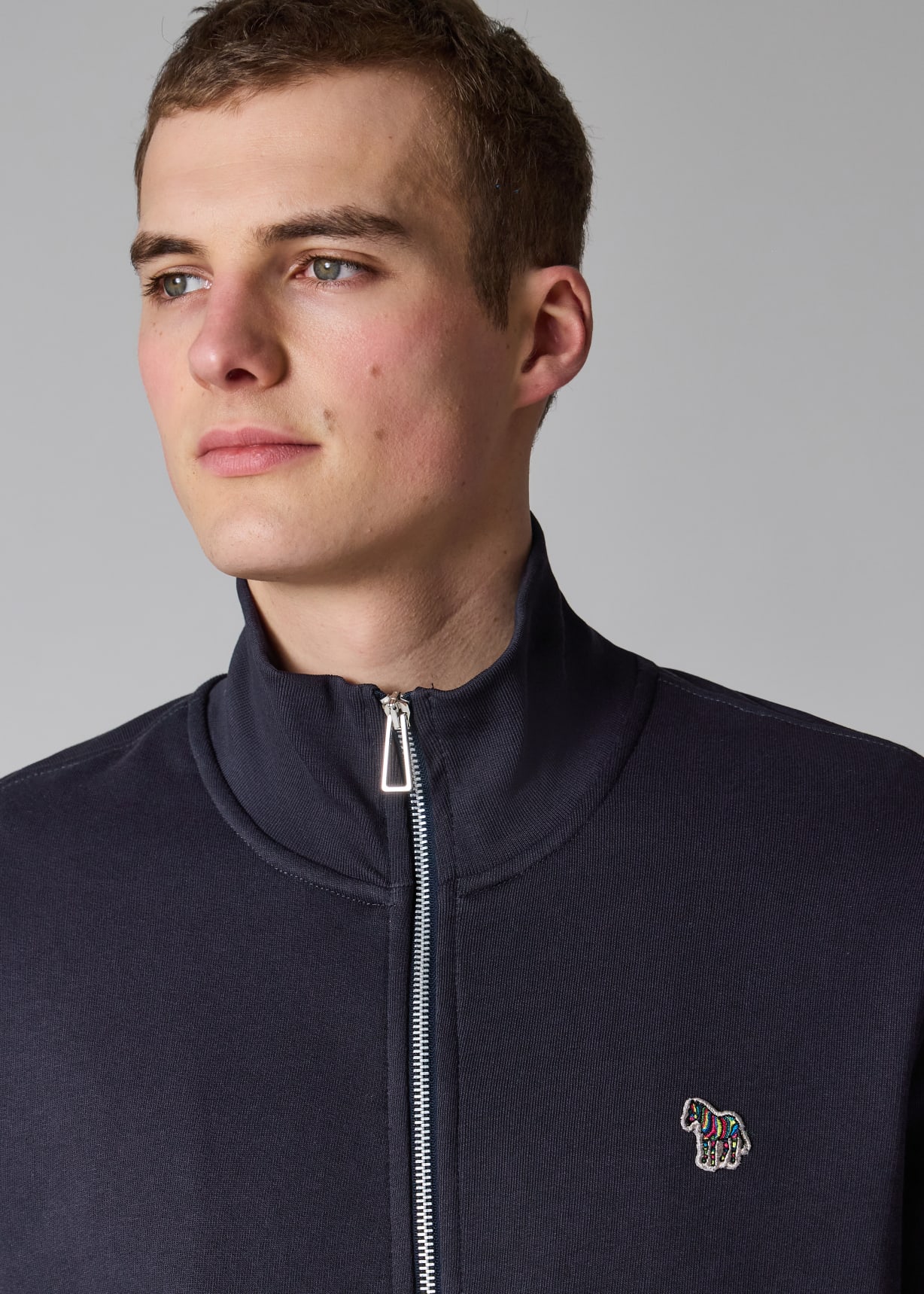 Men's Navy Cotton Zebra Logo Zip Sweatshirt