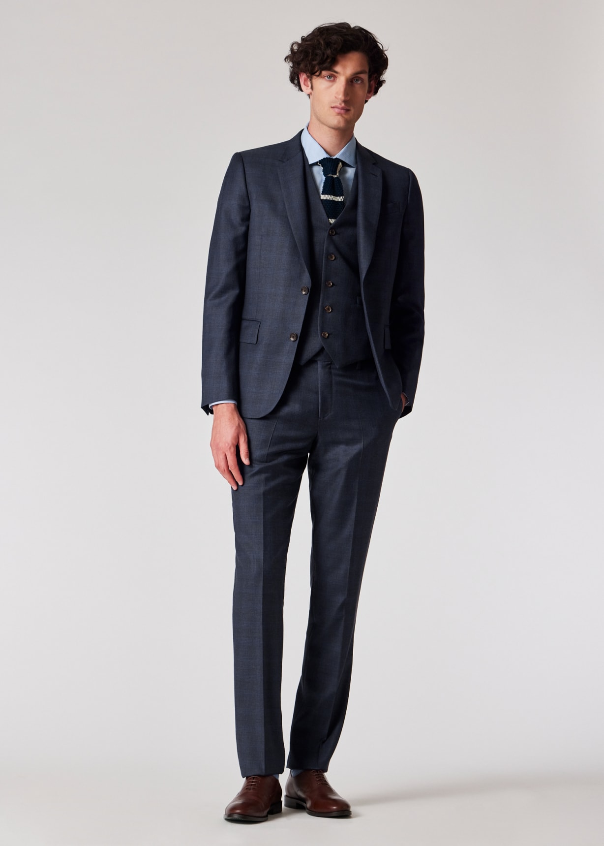 The Soho - Tailored-Fit Dark Blue Check Wool Three-Piece Suit