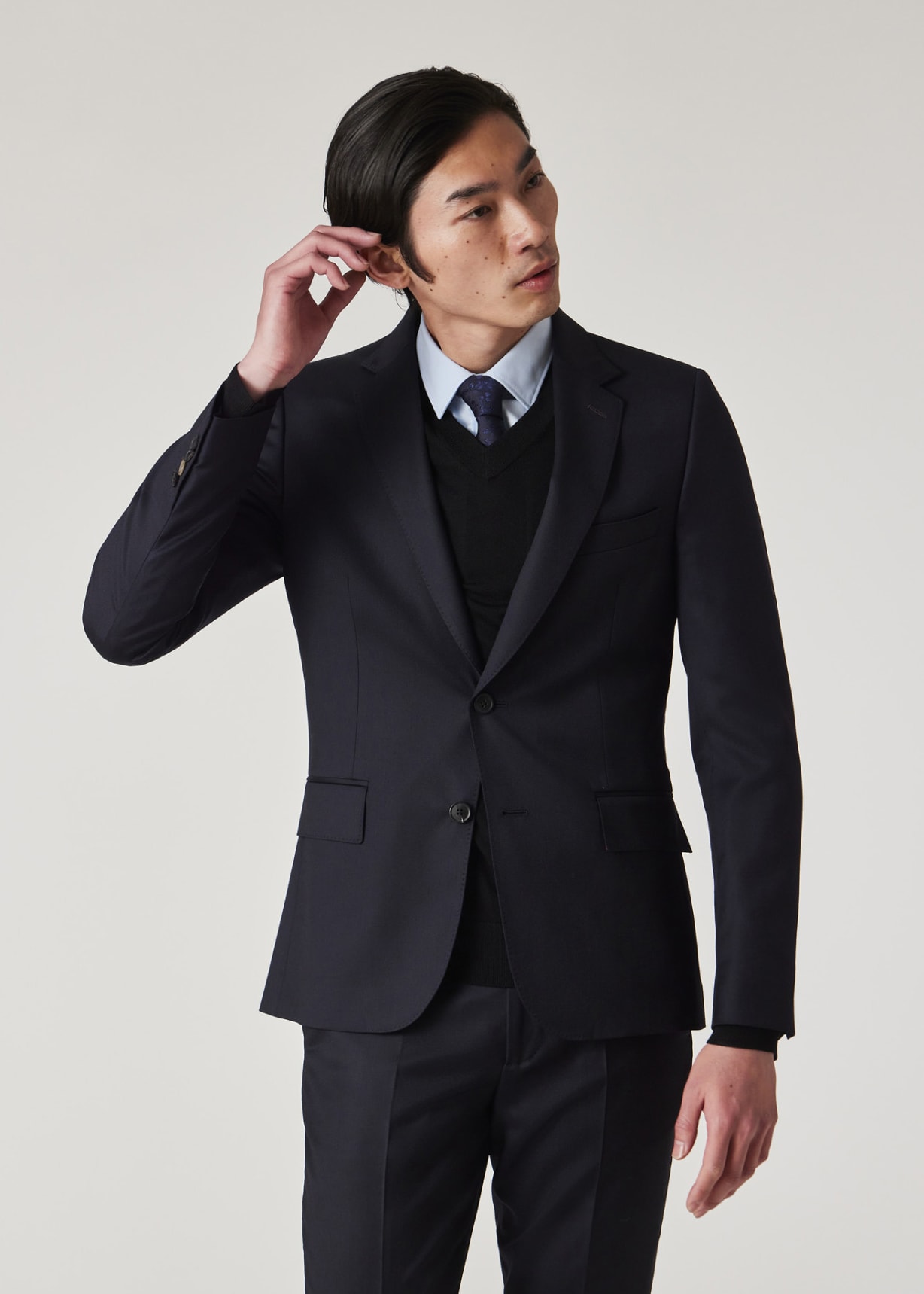 Men's Tailored-Fit Navy Wool Twill Two-Button Suit