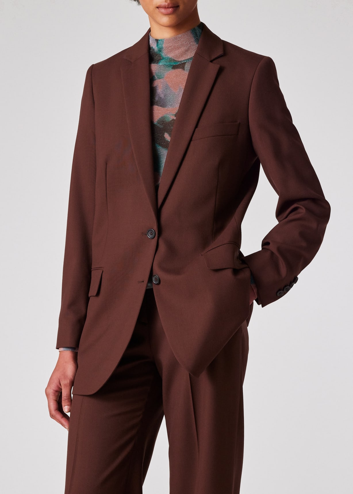 Women's Brown Hopsack Wool Blazer