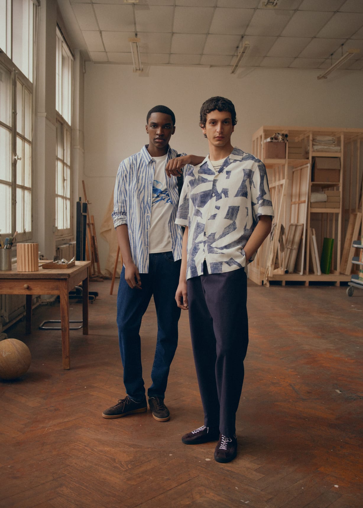 Men's Blue 'Abstract Cutout' Viscose-Linen Shirt
