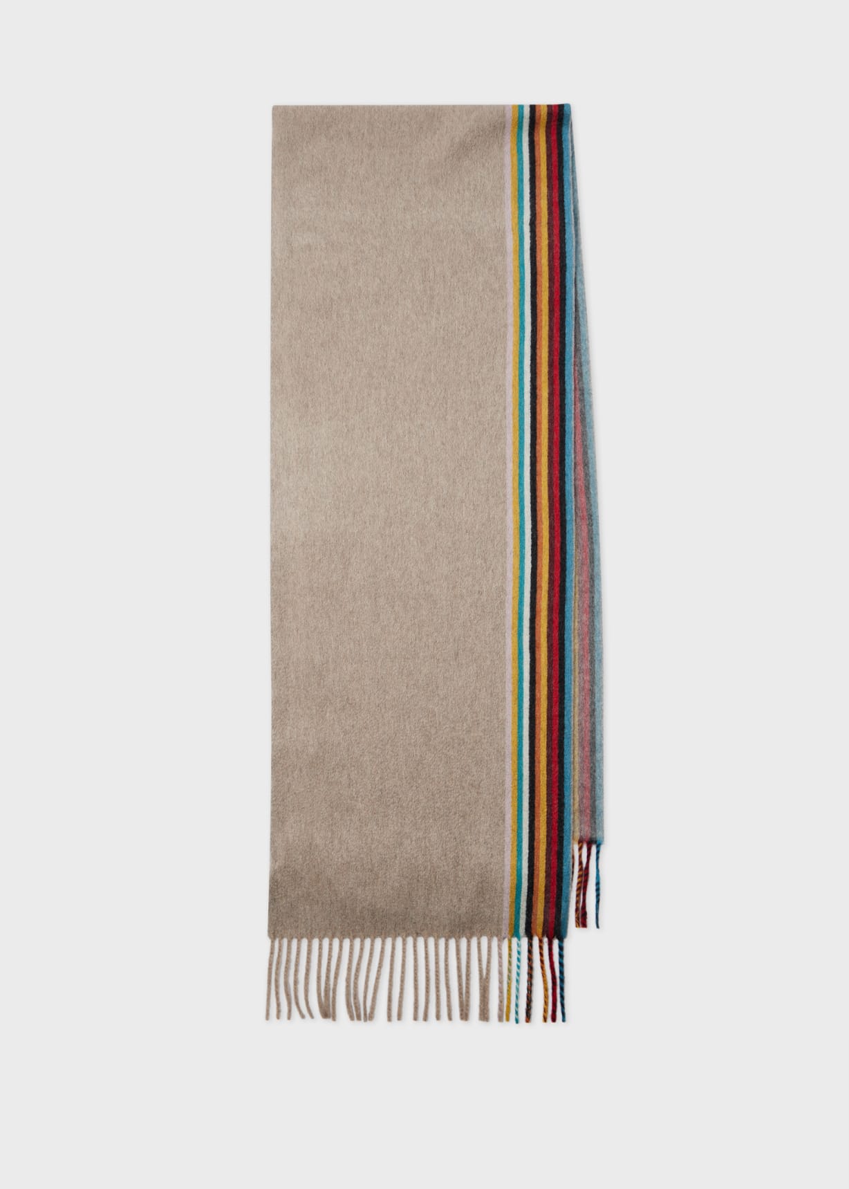 Men's Taupe Cashmere 'Signature Stripe' Edge Scarf
