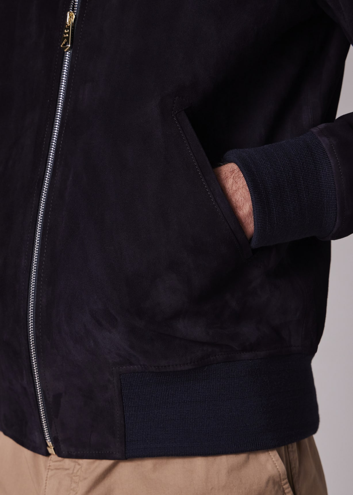 Men's Dark Navy Suede Bomber Jacket