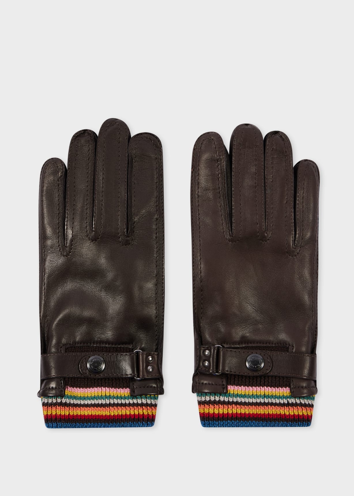 Men's Brown Leather 'Signature Stripe' Cuff Gloves