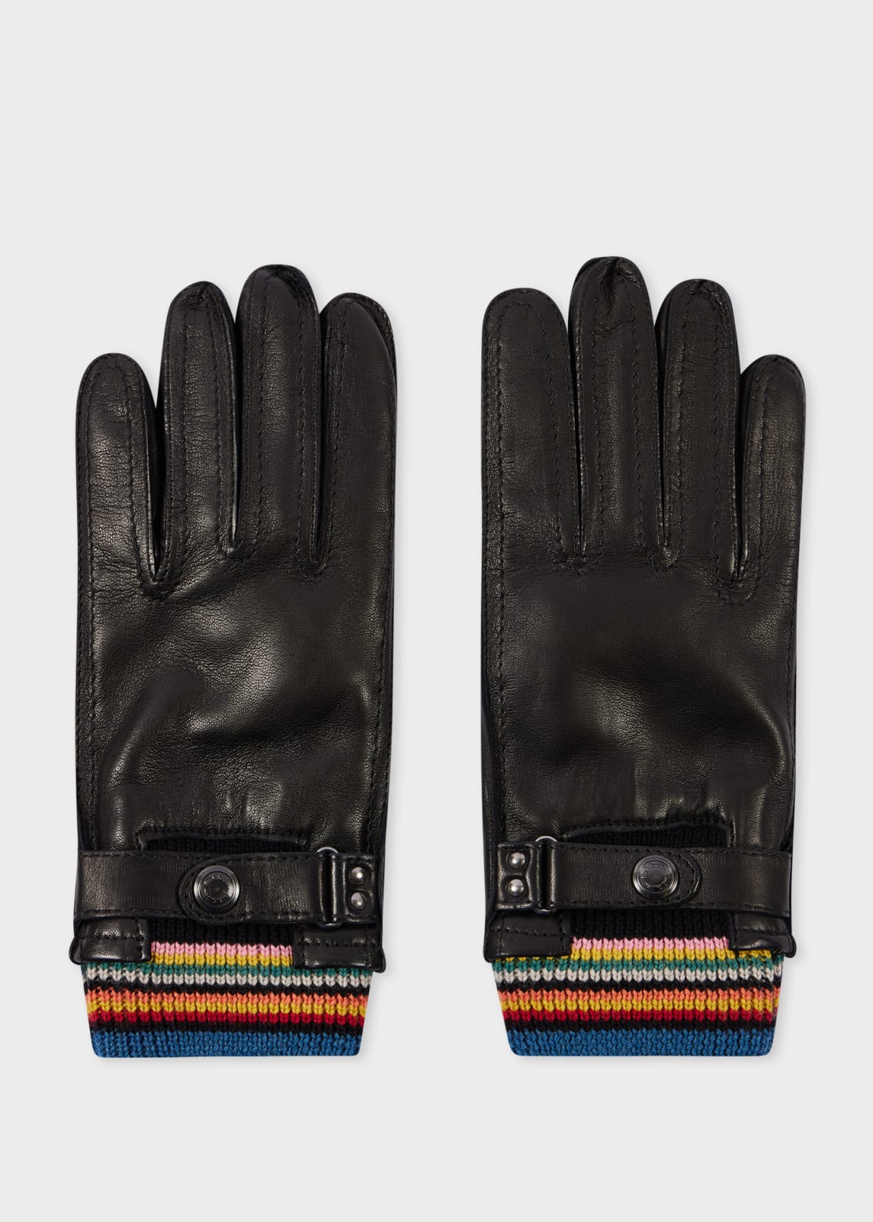 Men's Black Leather 'Signature Stripe' Cuff Gloves