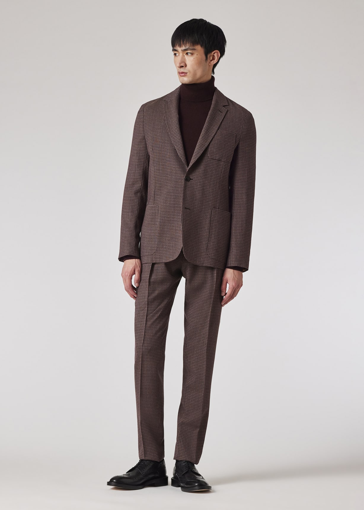 Men's Brown Stretch-Wool Gingham Check Blazer