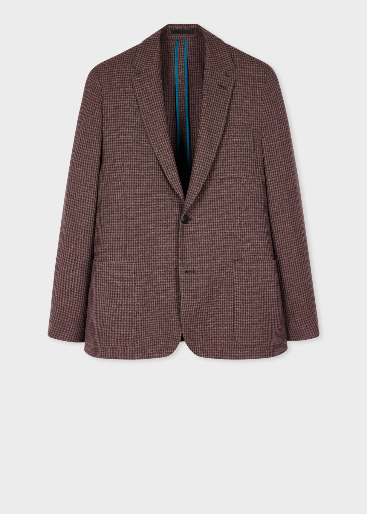 Men's Brown Stretch-Wool Gingham Check Blazer