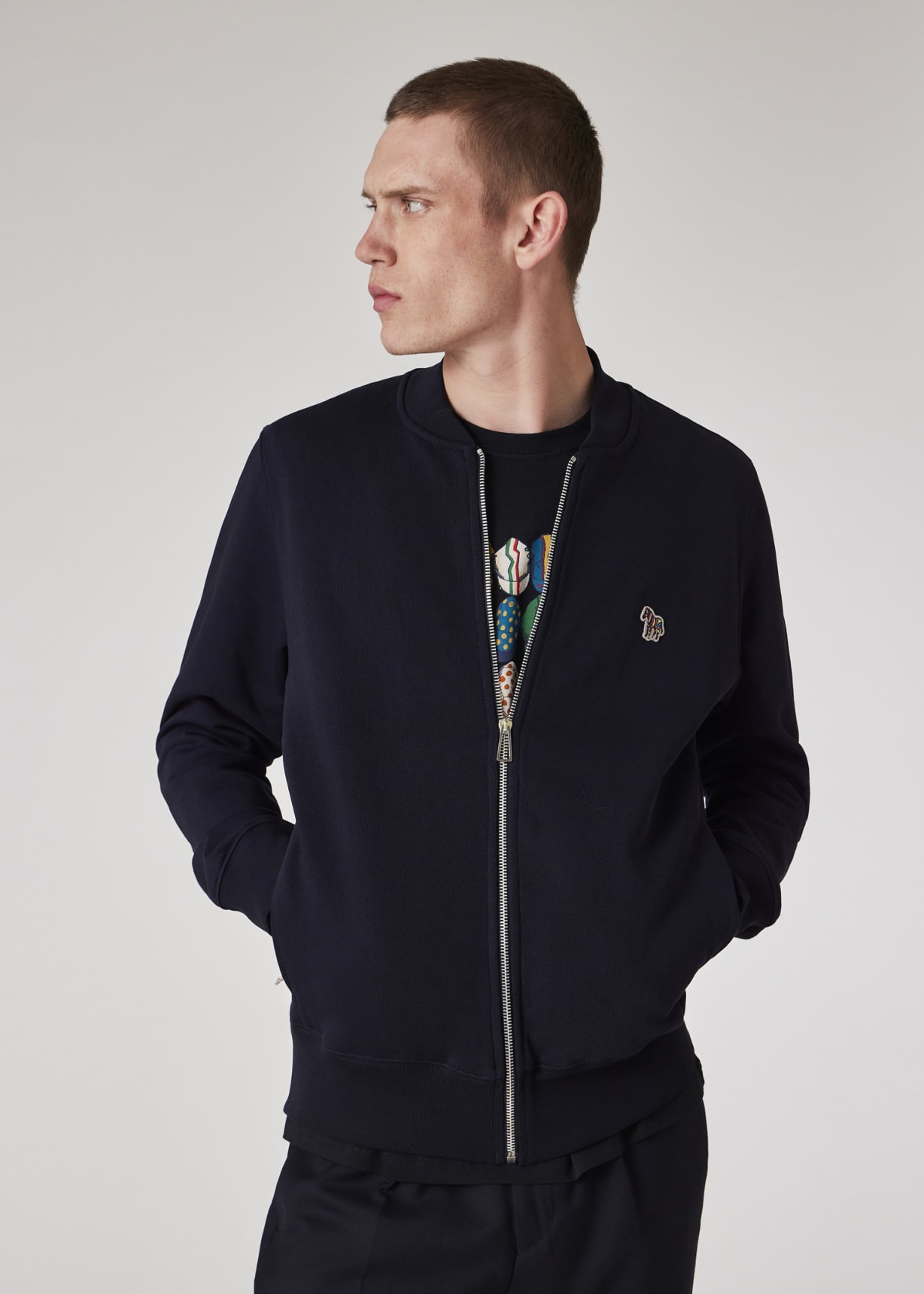 Navy 'Zebra' Logo Cotton Bomber Jacket