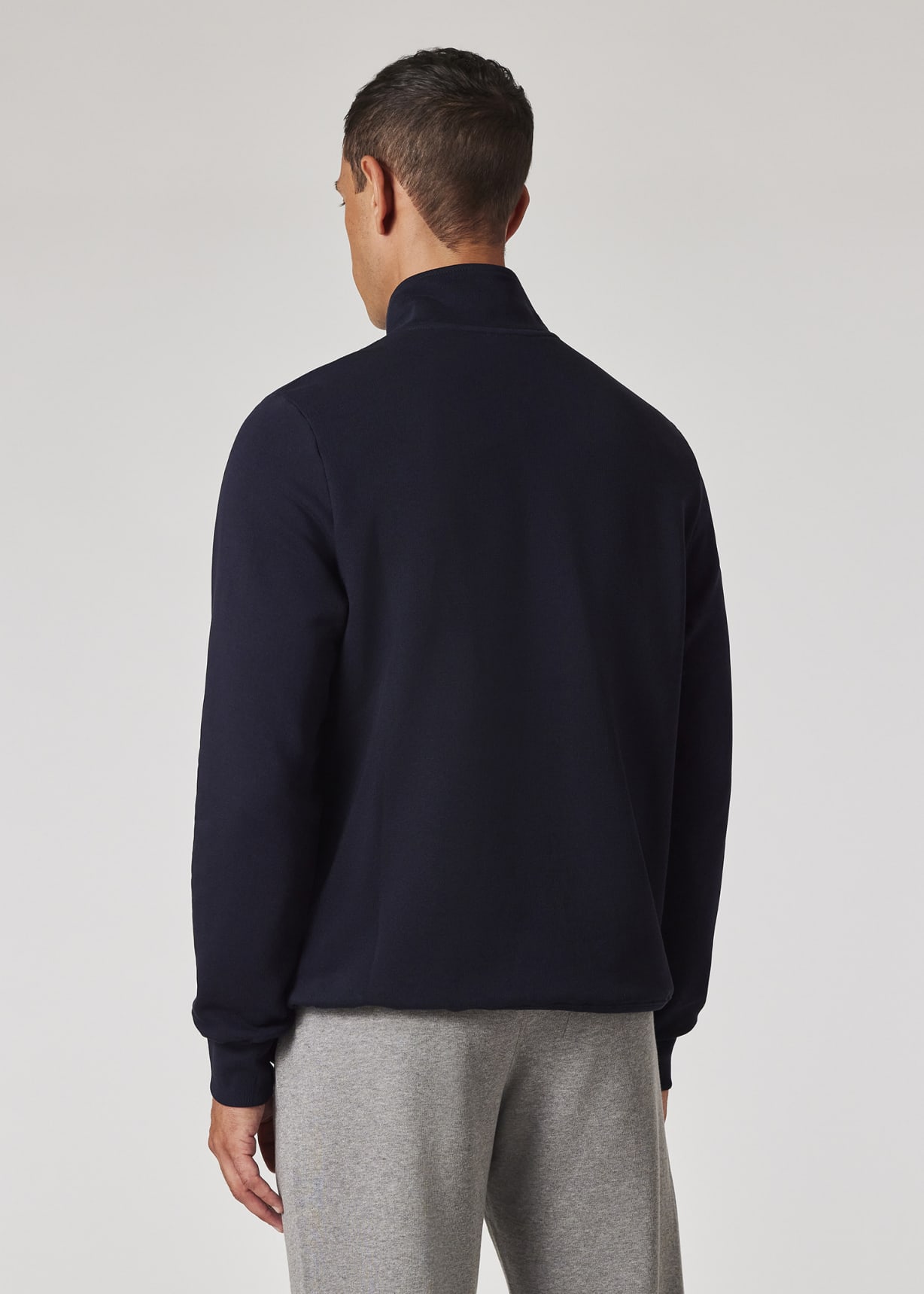 Men's Navy Cotton Zebra Logo Zip-Neck Sweatshirt
