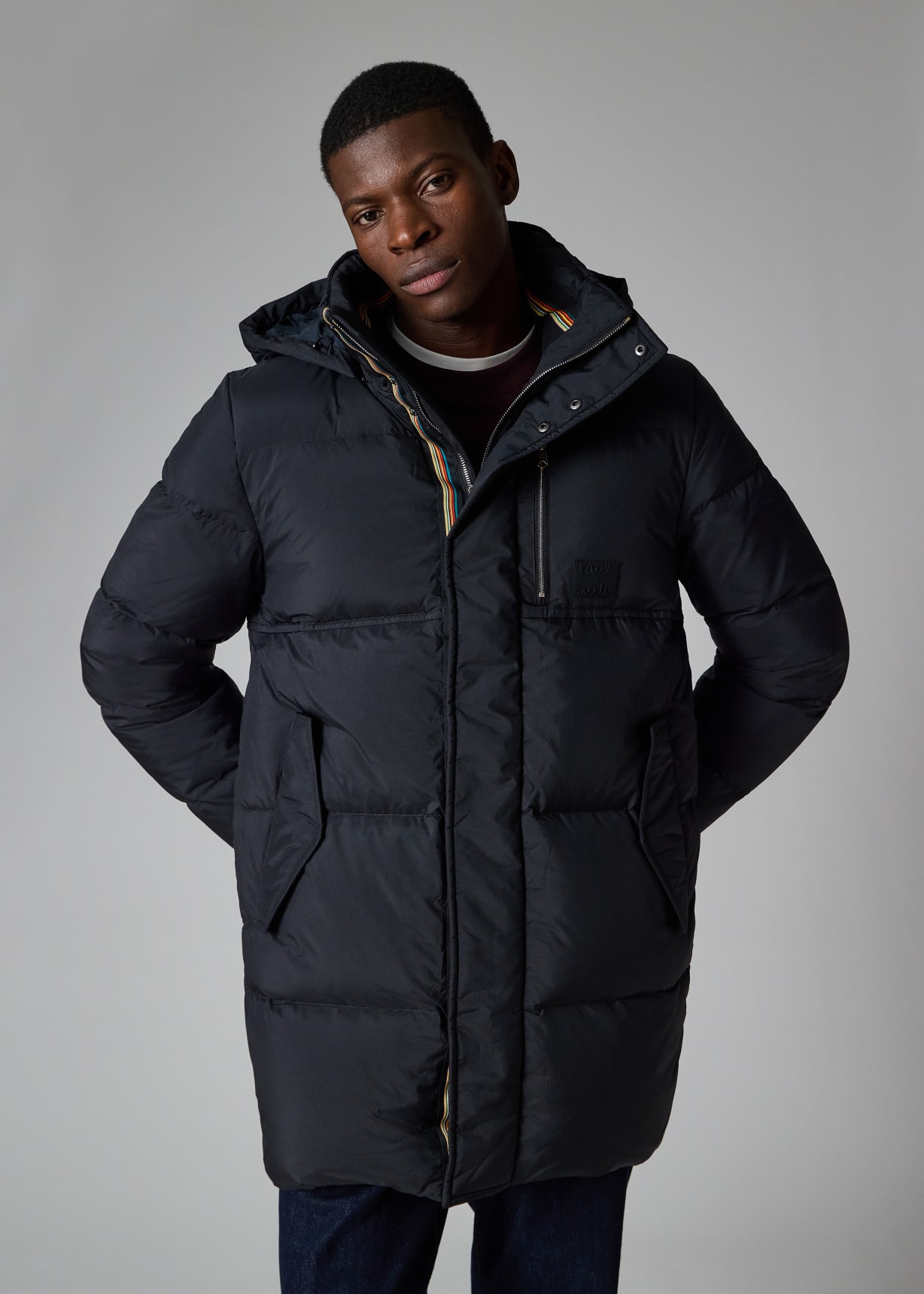 Men's Black Water Repellent Mid-Length Down Coat