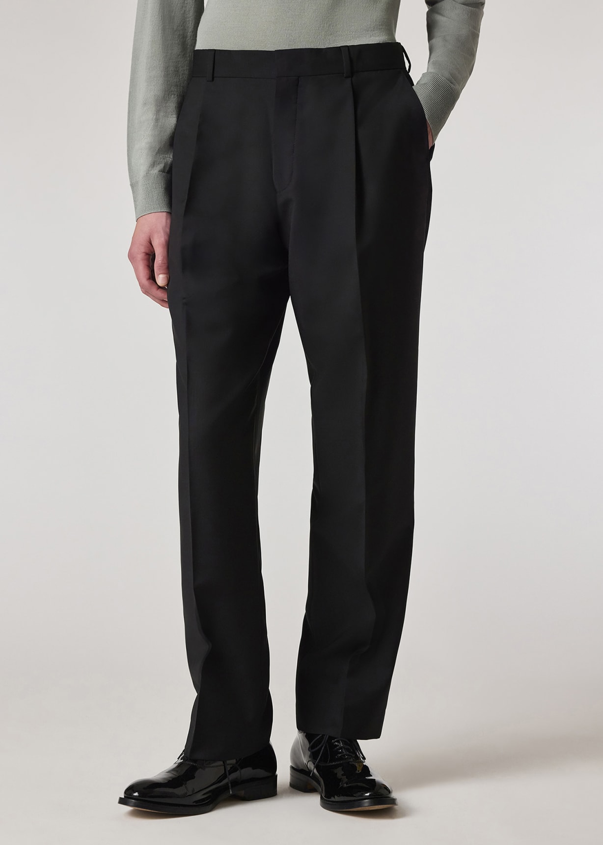 Men's Black Wool-Mohair Pleated Trousers