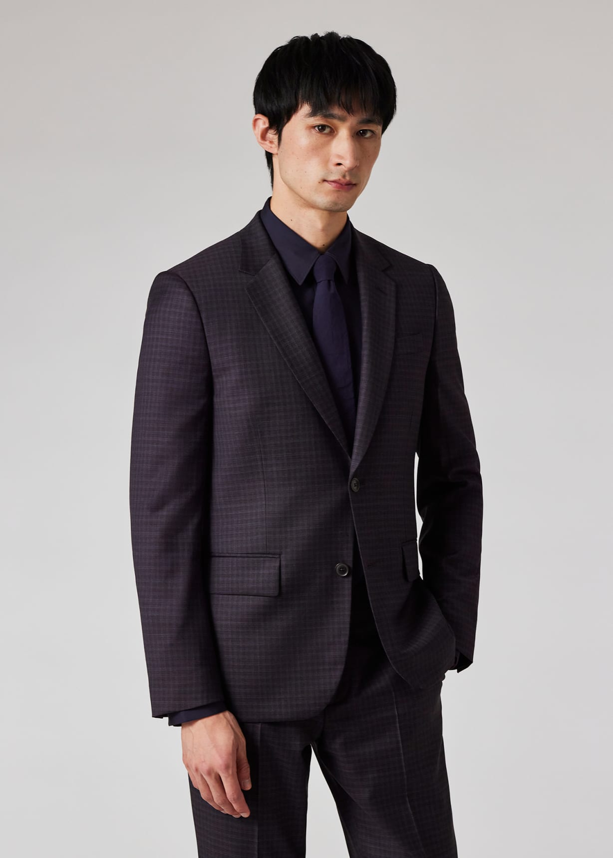 The Soho - Tailored-Fit Dark Purple Check Stretch-Wool Suit