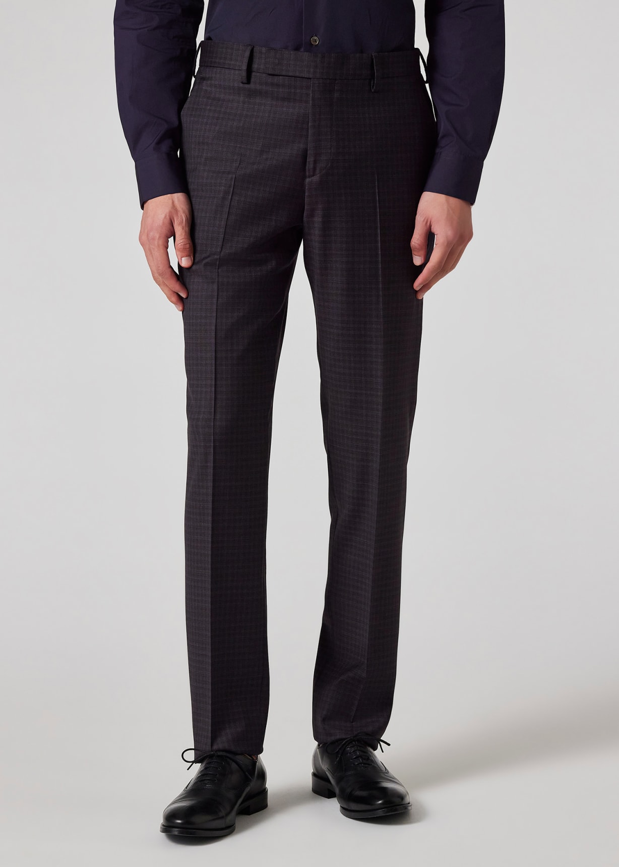 The Soho - Tailored-Fit Dark Purple Check Stretch-Wool Suit