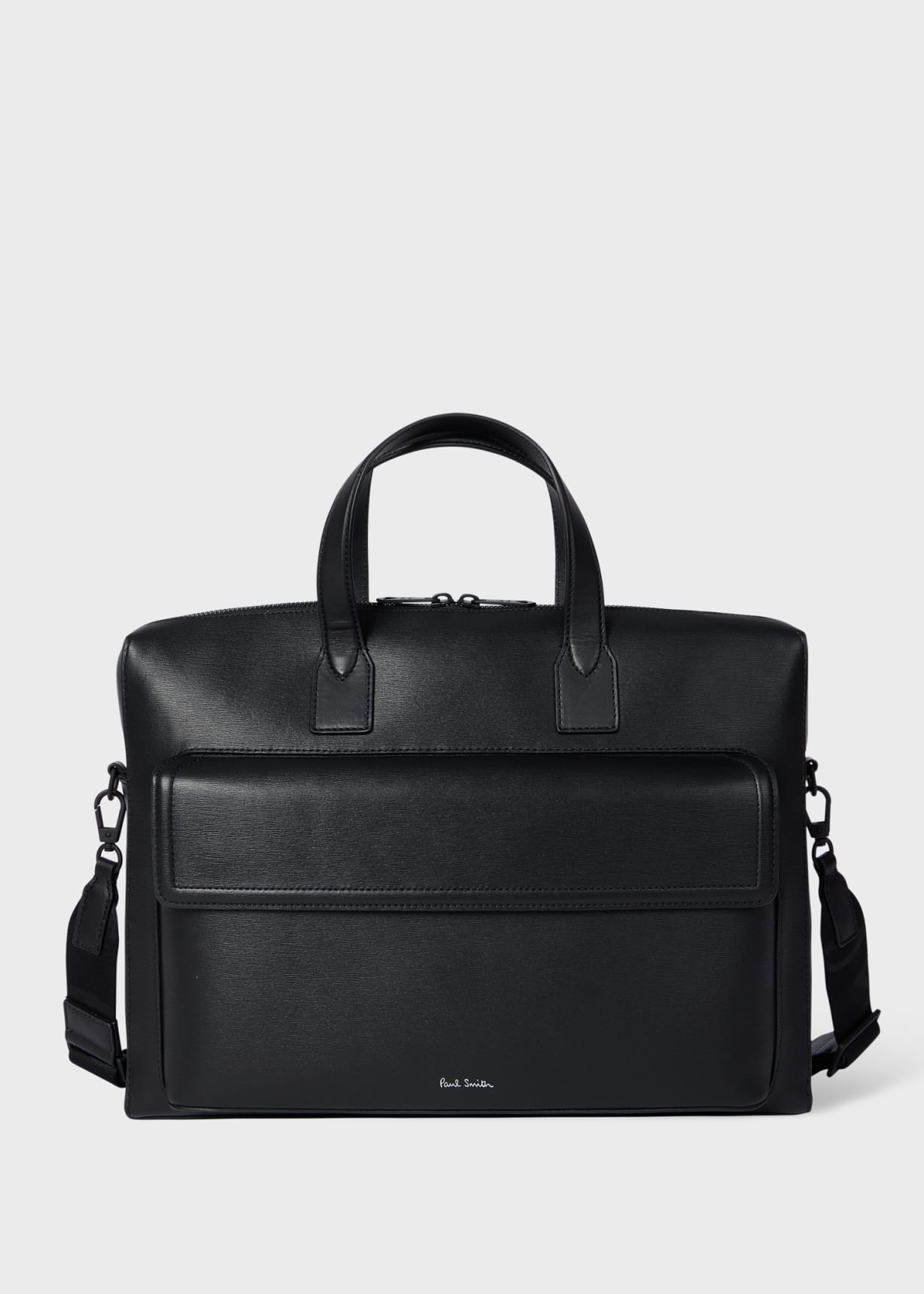 Black Straw-Grain Embossed Leather Folio